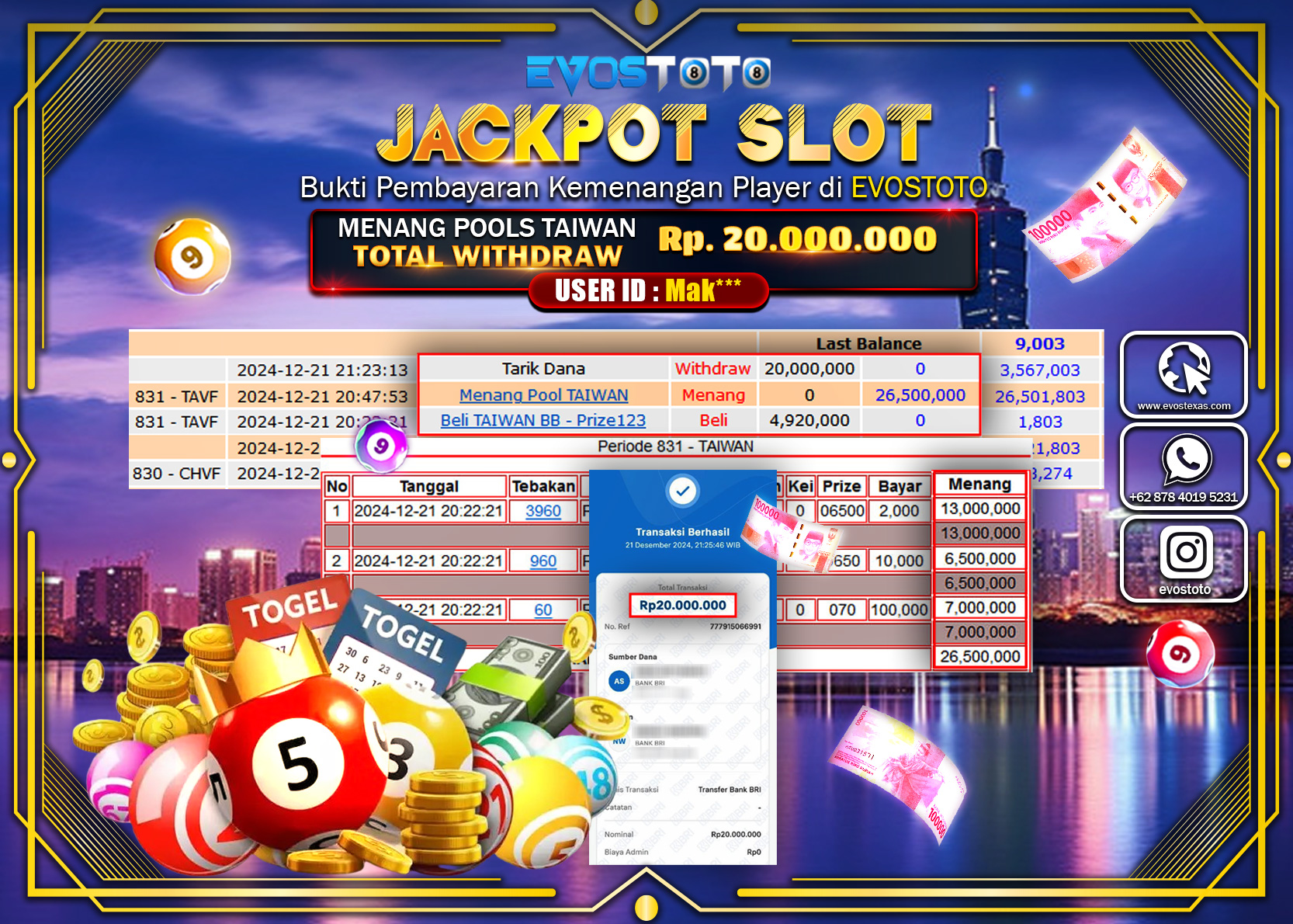 PEMBAYARAN JACKPOT POOLS TAIWAN Rp.20.000.000 DI BAYAR LANGSUNG !