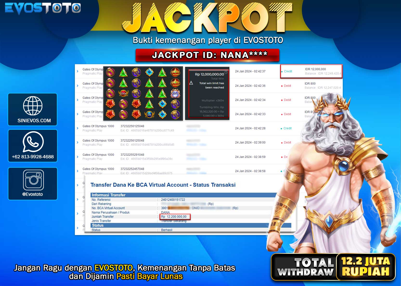PEMBAYARAN JACKPOT SLOT GATES OF OLYMPUS 1000 12.200.000 DI BAYAR LANGSUNG !
