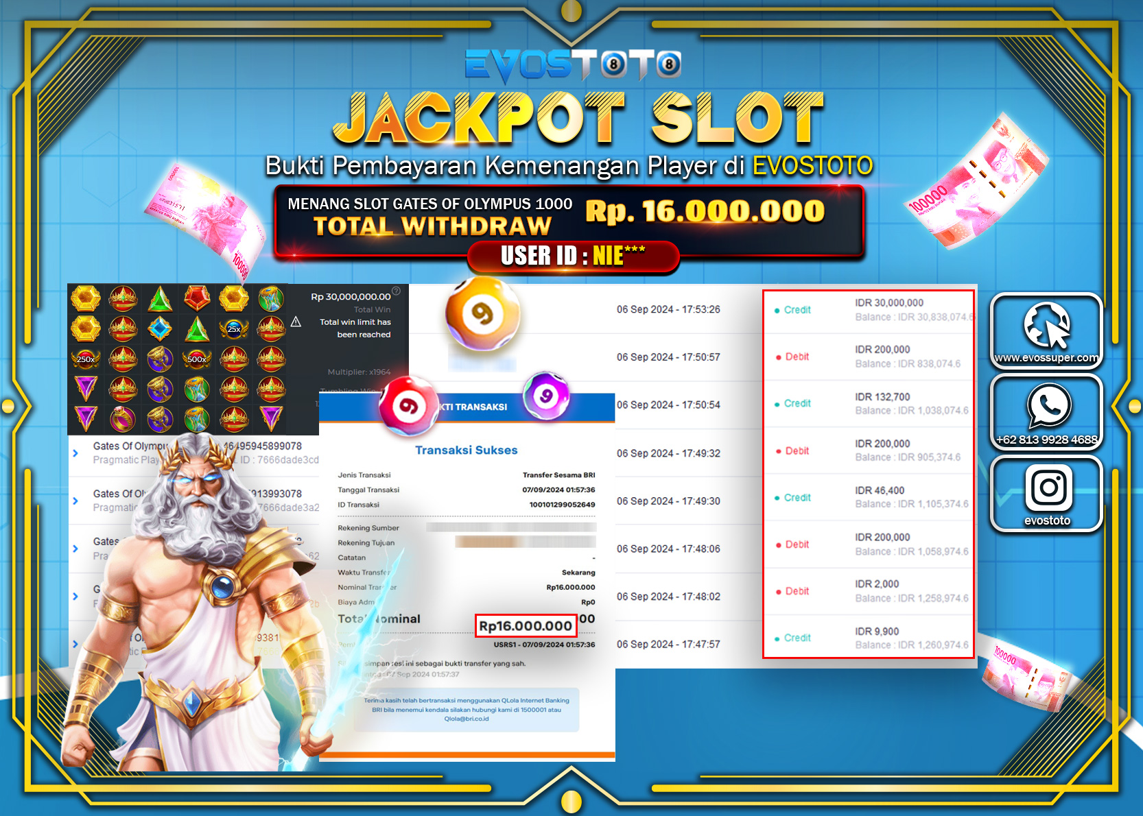 PEMBAYARAN JACKPOT SLOT GATES OF OLYMPUS 1000 16.000.000 DI BAYAR LANGSUNG !