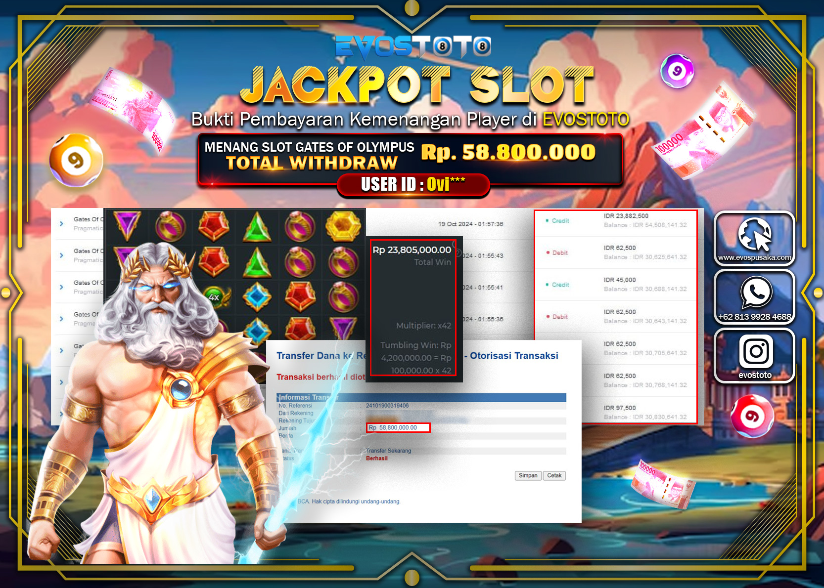 JACKPOT SLOT GATES OF OLIYMPUS 58.800.000 DI BAYAR LANGSUNG !