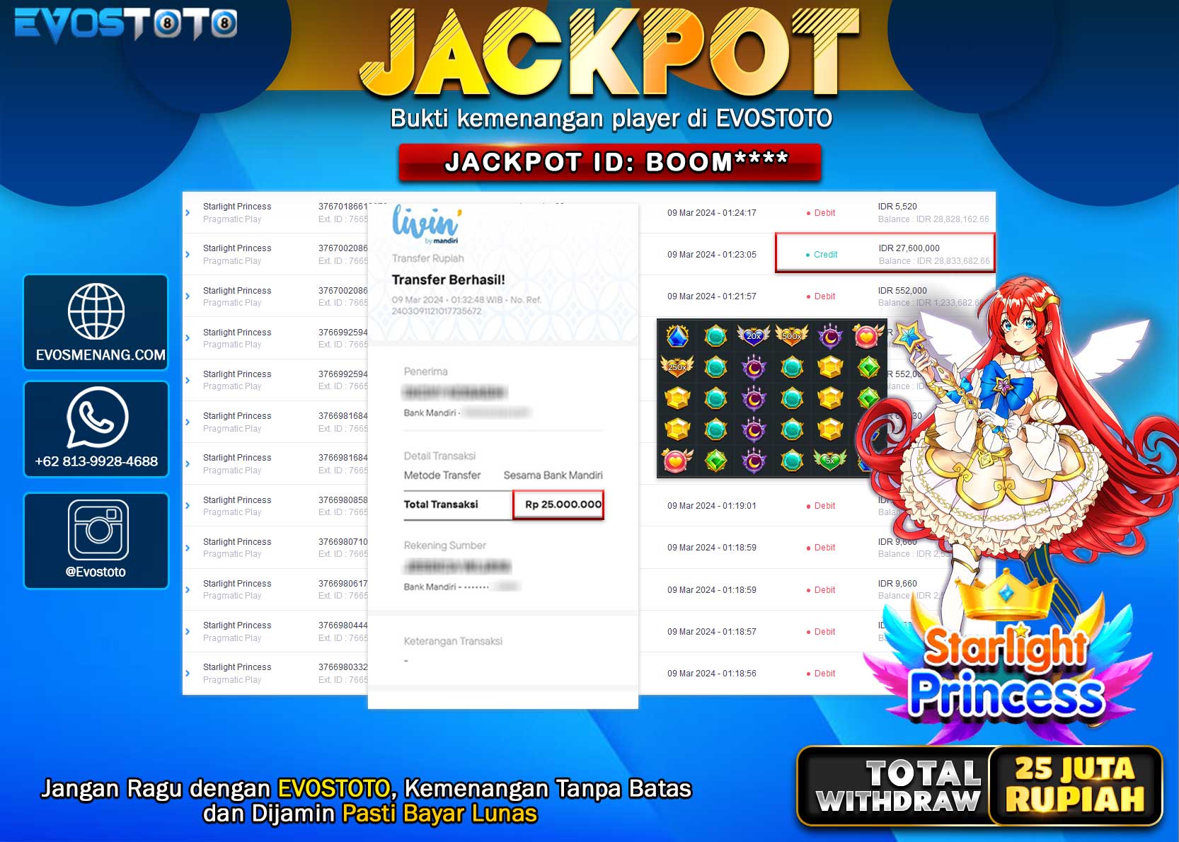 PEMBAYARAN JACKPOT SLOT STARLIGHT PRINCESS 25.000.000 DI BAYAR LANGSUNG !