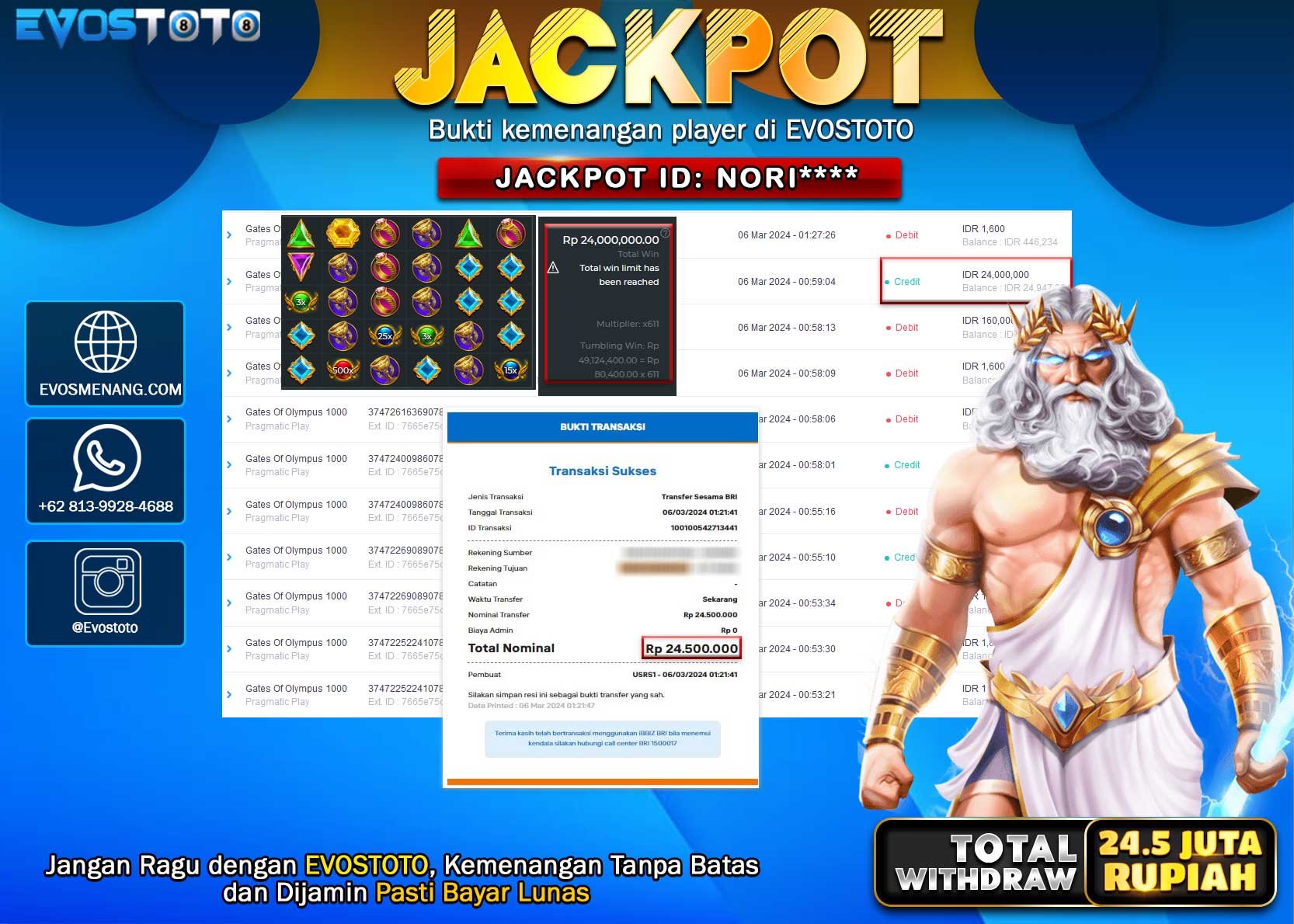 PEMBAYARAN JACKPOT SLOT GATES OF OLYMPUS 1000 24.500.000 DI BAYAR LANGSUNG !