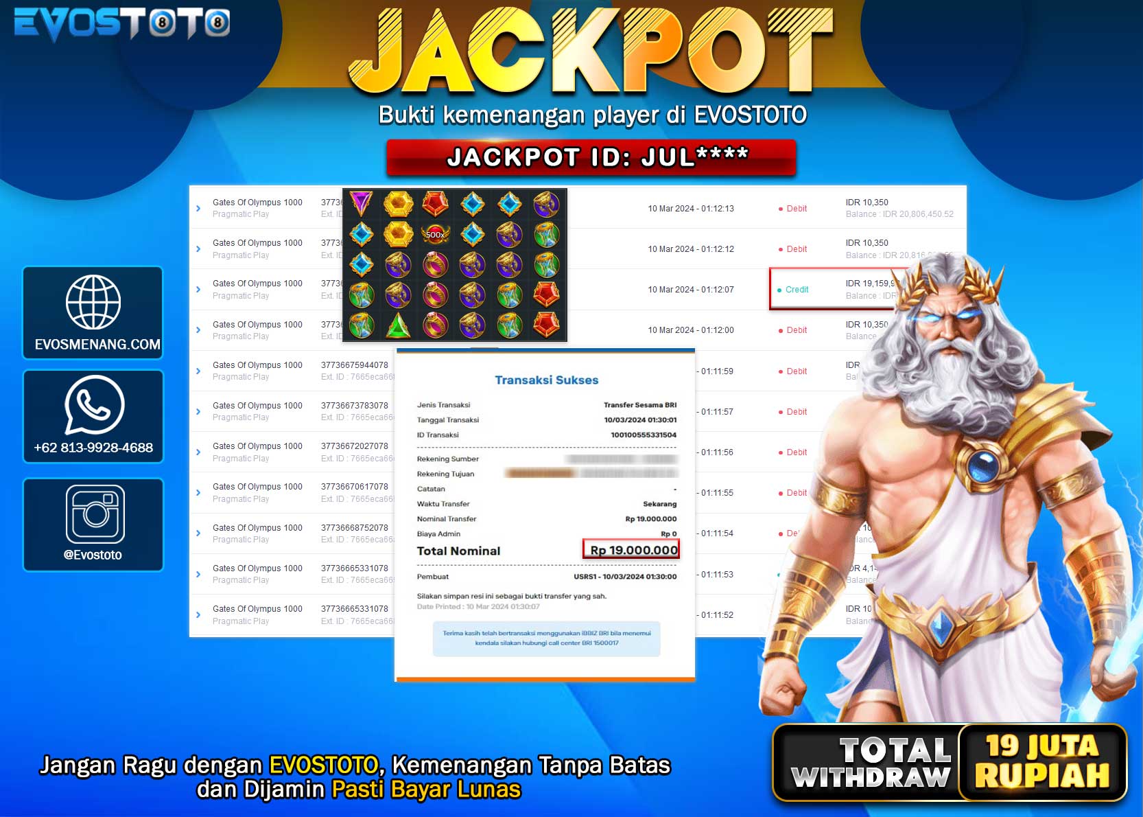 PEMBAYARAN JACKPOT SLOT GATES OF OLYMPUS 1000 19.000.000 DI BAYAR LANGSUNG !