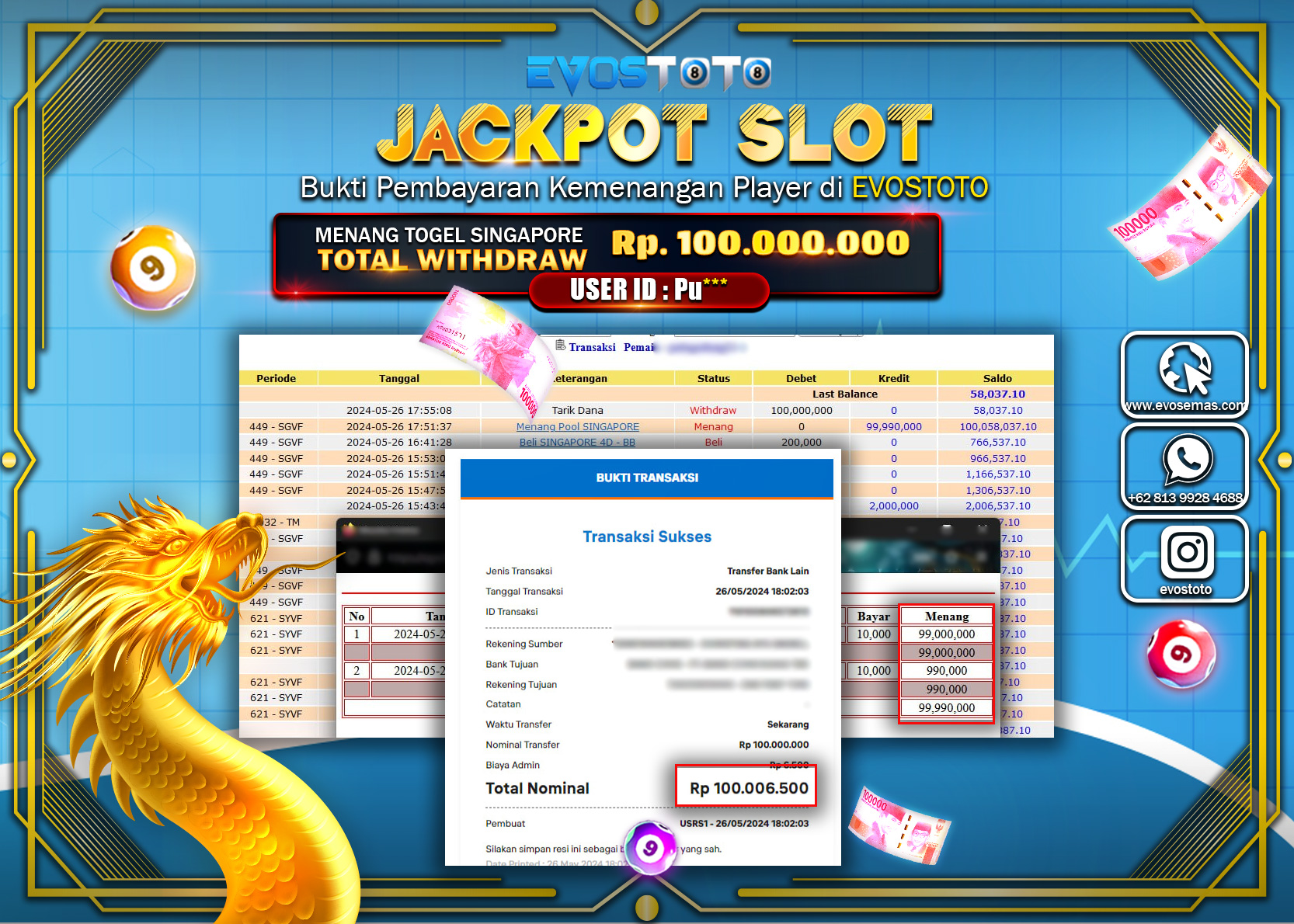PEMBAYARAN JACKPOT TOGEL PASARAN SINGAPORE 100.000.000 DI BAYAR LANGSUNG !