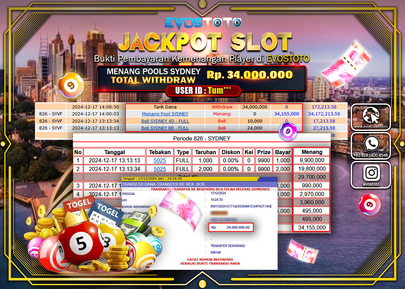 PEMBAYARAN JACKPOT POOLS SYDNEY Rp.34.000.000 DI BAYAR LANGSUNG !