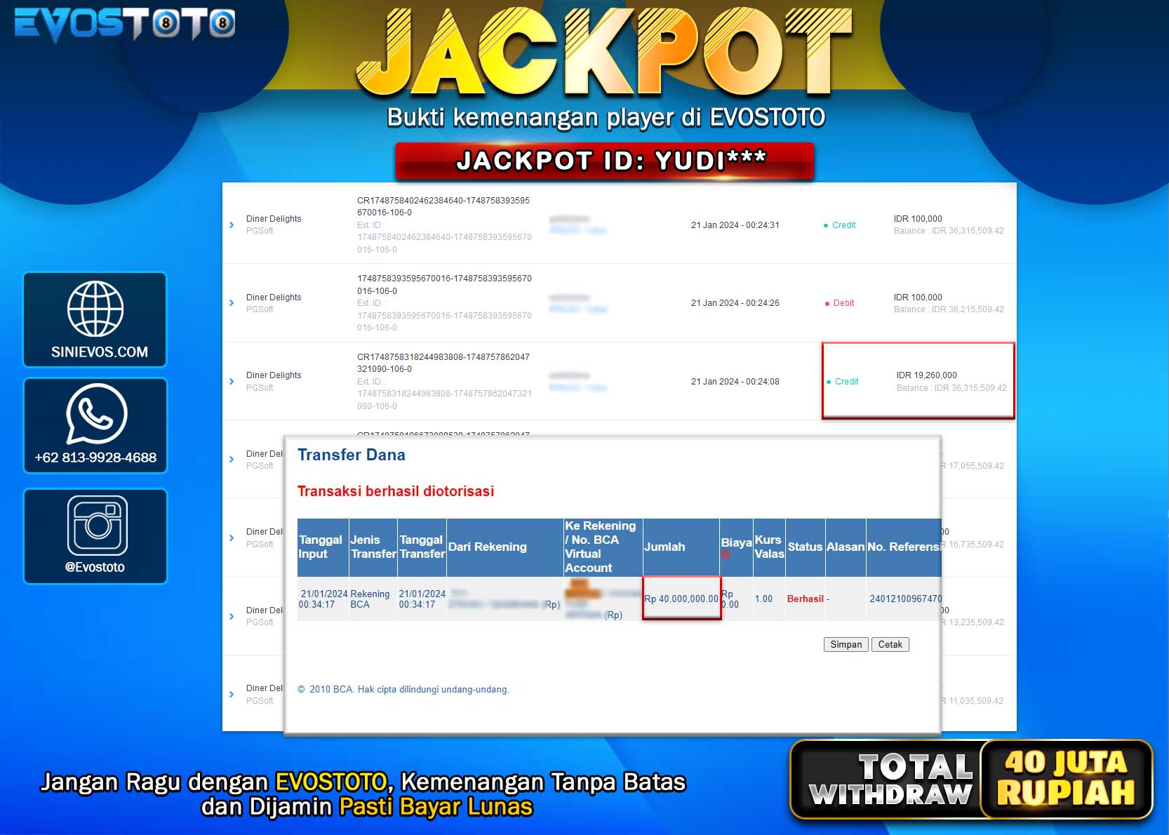 PEMBAYARAN JACKPOT SLOT DINER DELIGHTS 40.000.000 DI BAYAR LANGSUNG !