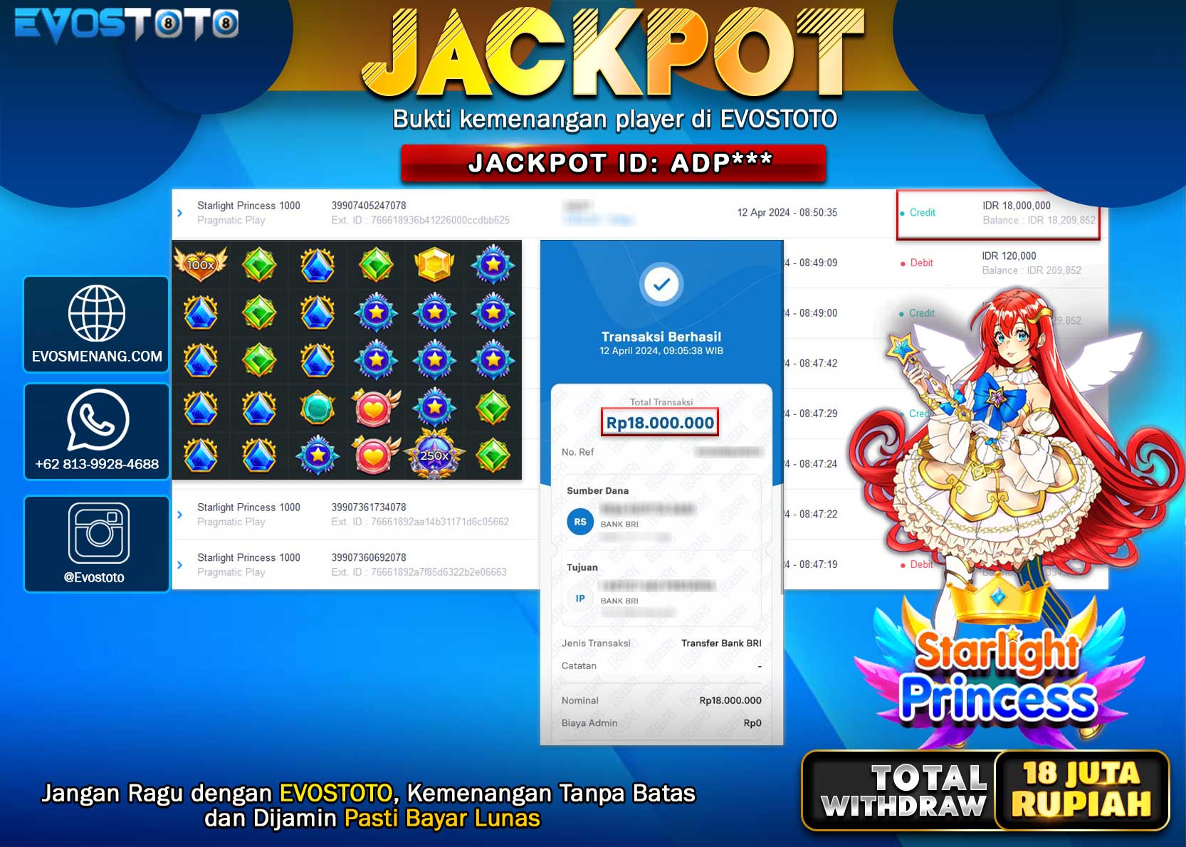 PEMBAYARAN JACKPOT SLOT STARLIGHT PRINCESS 1000 18.000.000 DI BAYAR LANGSUNG !
