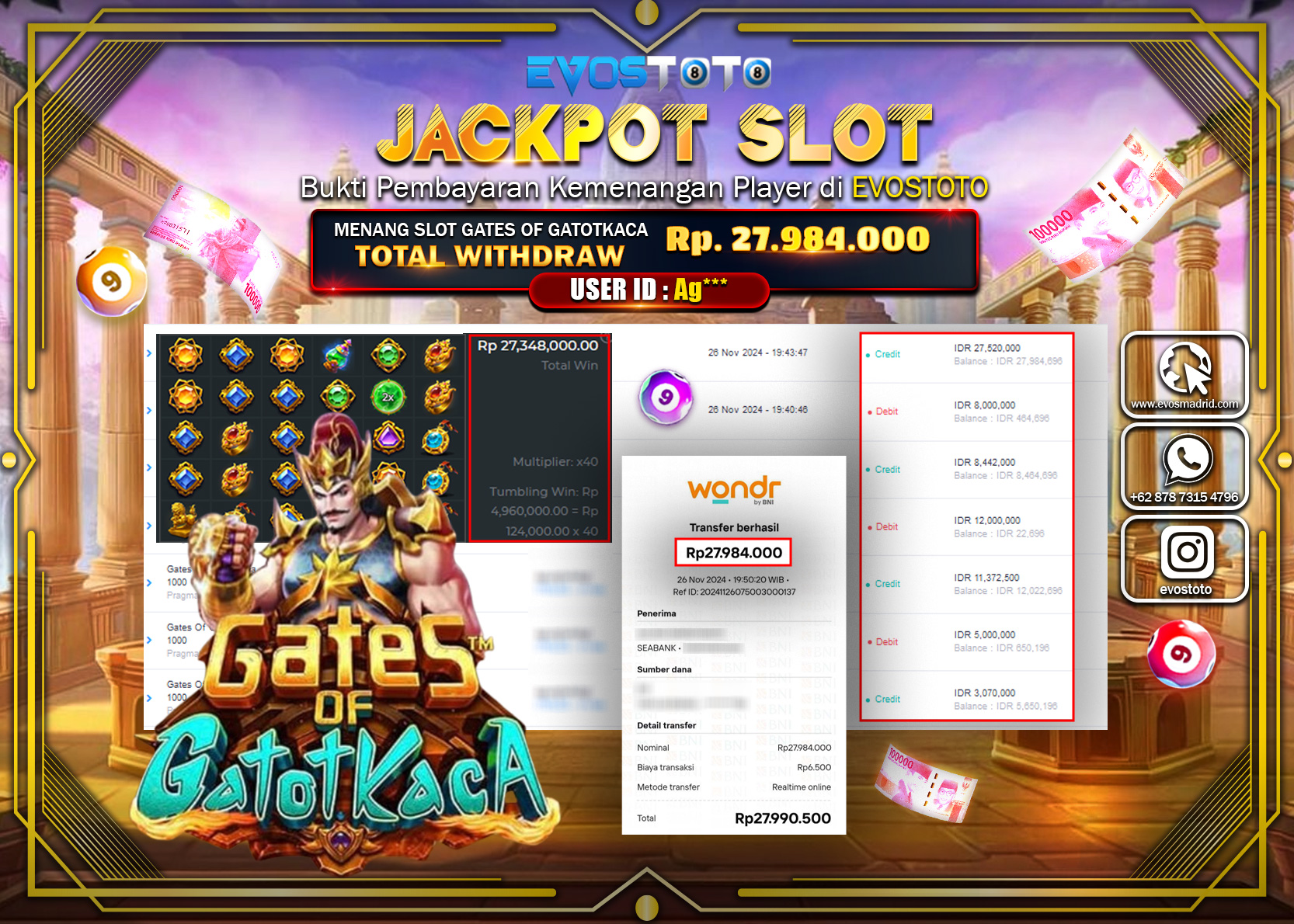 PEMBAYARAN JACKPOT SLOT GATES OF GATOT KACA 27.984.000 DI BAYAR LANGSUNG !