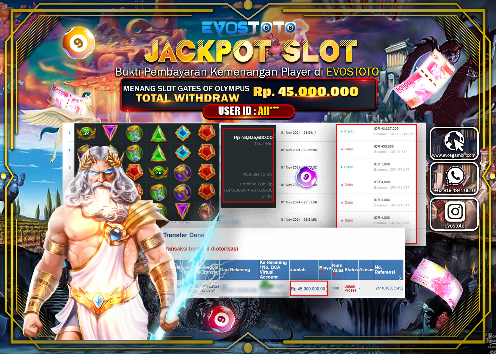 PEMBAYARAN JACKPOT SLOT GATES OF OLYMPUS 45.000.000 DI BAYAR LANGSUNG !