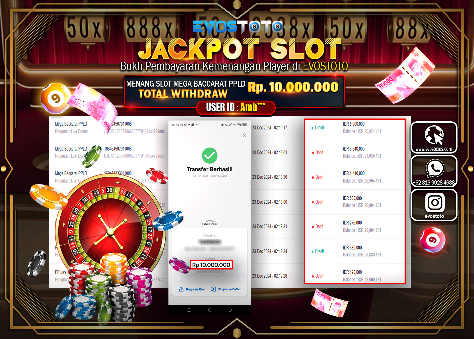 PEMBAYARAN JACKPOT LIVE MEGA BACCARAT PPLD Rp.10.000.000 DI BAYAR LANGSUNG !