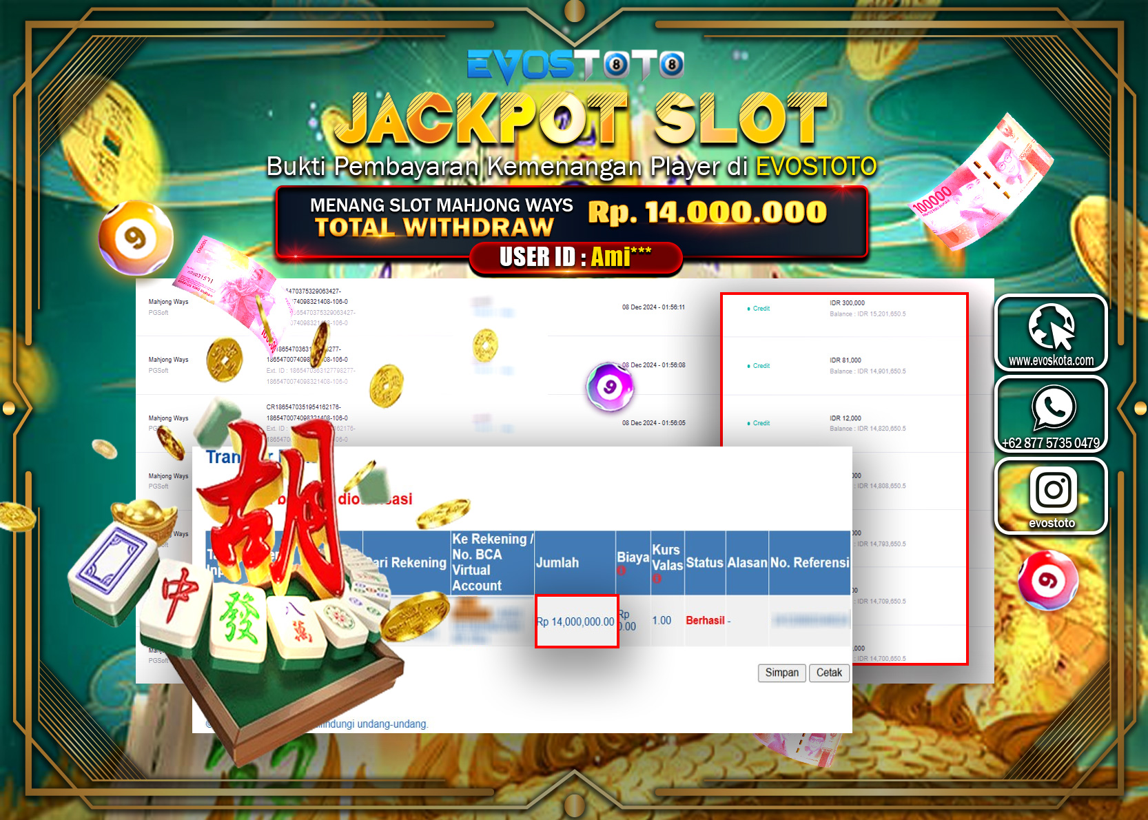 PEMBAYARAN JACKPOT SLOT MAHJONG WAYS 14.000.000 DI BAYAR LANGSUNG !