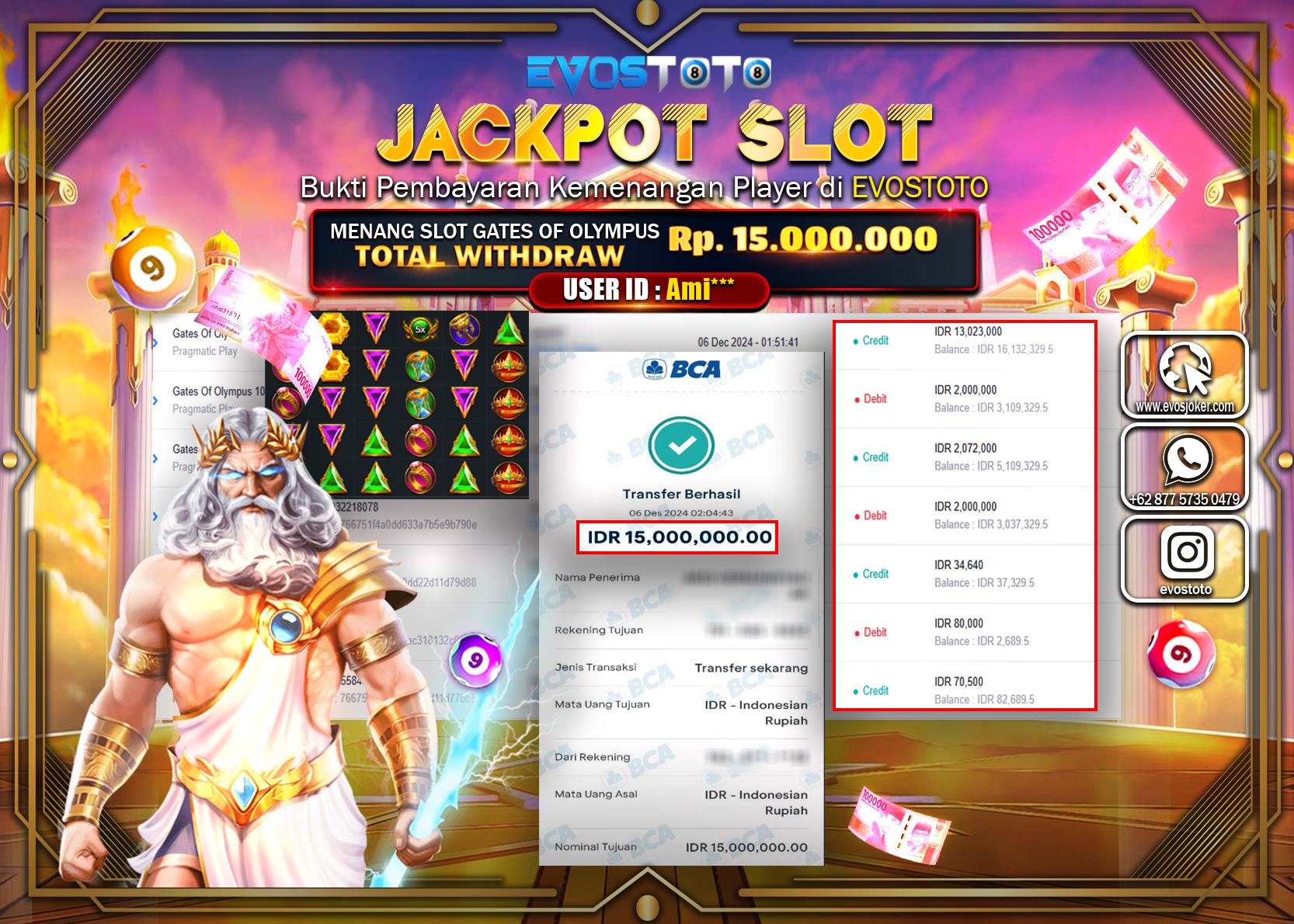 PEMBAYARAN JACKPOT SLOT GATES OF OLYMPUS 1000 15.000.000 DI BAYAR LANGSUNG !