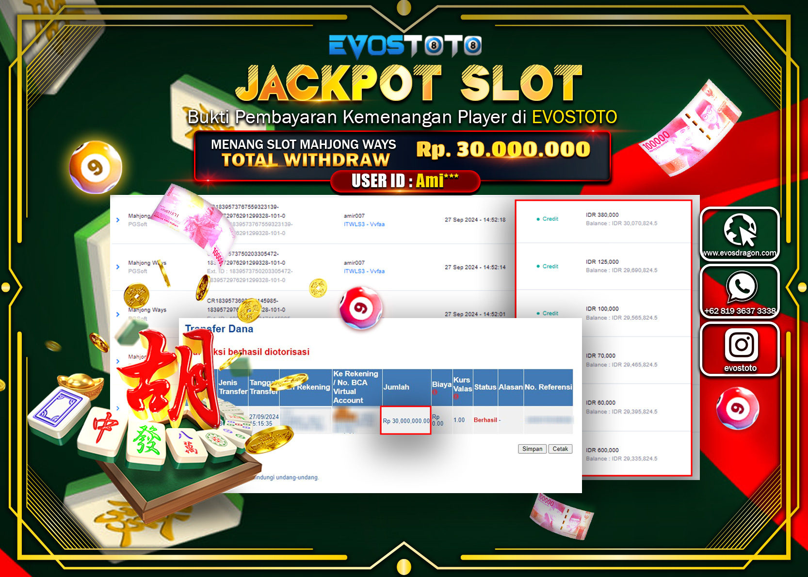 PEMBAYARAN JACKPOT SLOT MAHJONG WAYS 30.000.000 DI BAYAR LANGSUNG !
