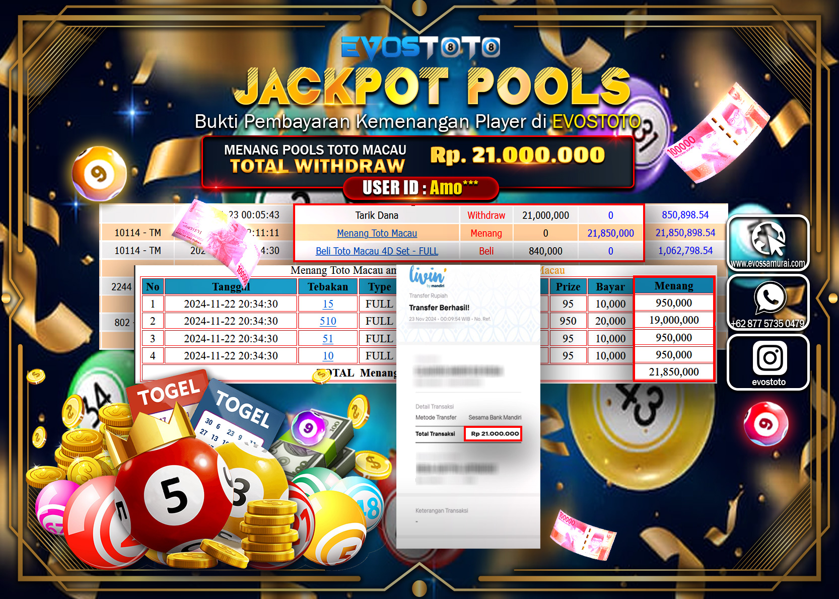 PEMBAYARAN JACKPOT TOGEL PASARAN TOTOMACAU 21.000.000 DI BAYAR LANGSUNG !