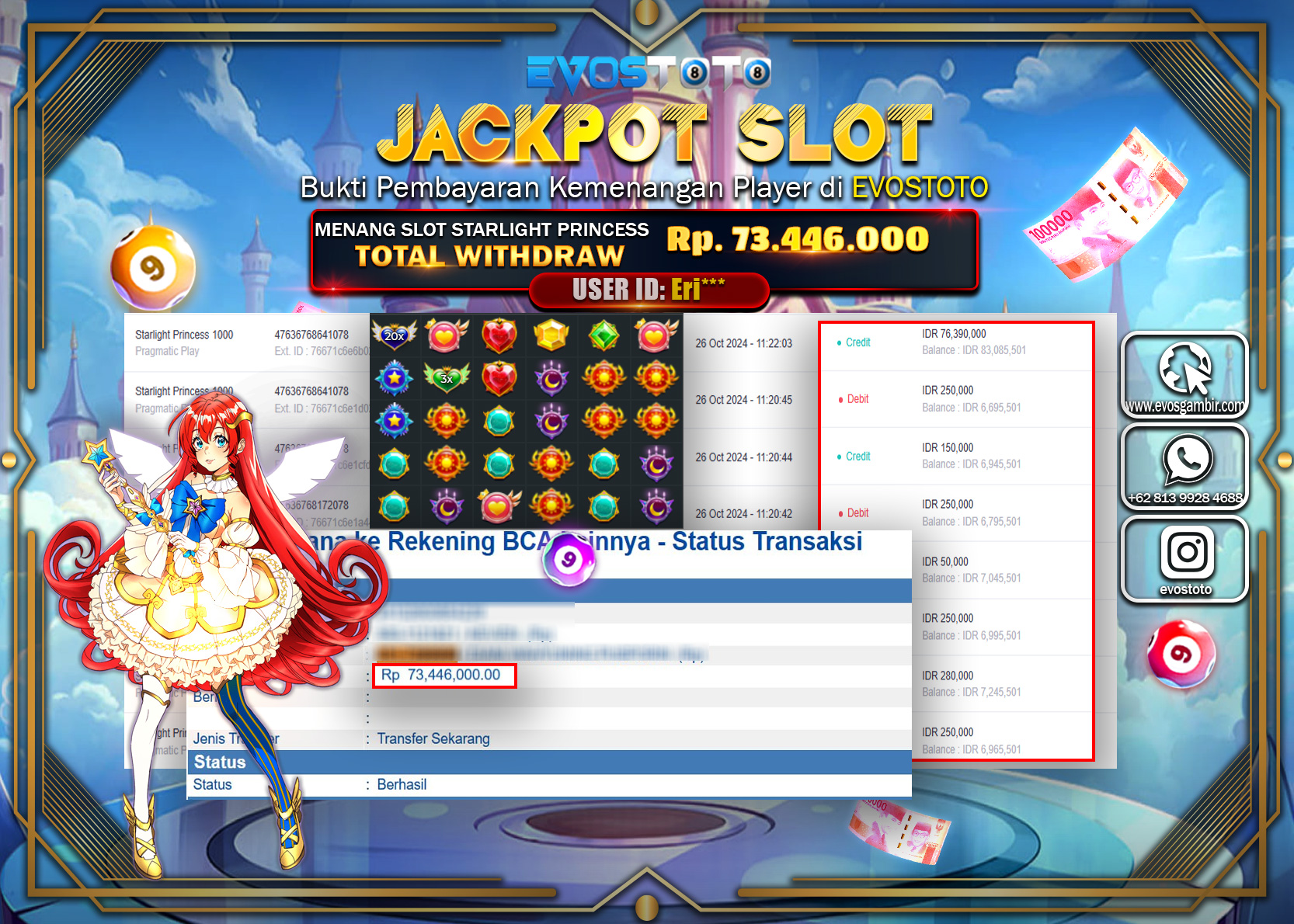 PEMBAYARAN JACKPOT SLOT STARLIGHT PRINCES 73.446.000 DI BAYAR LANGSUNG !