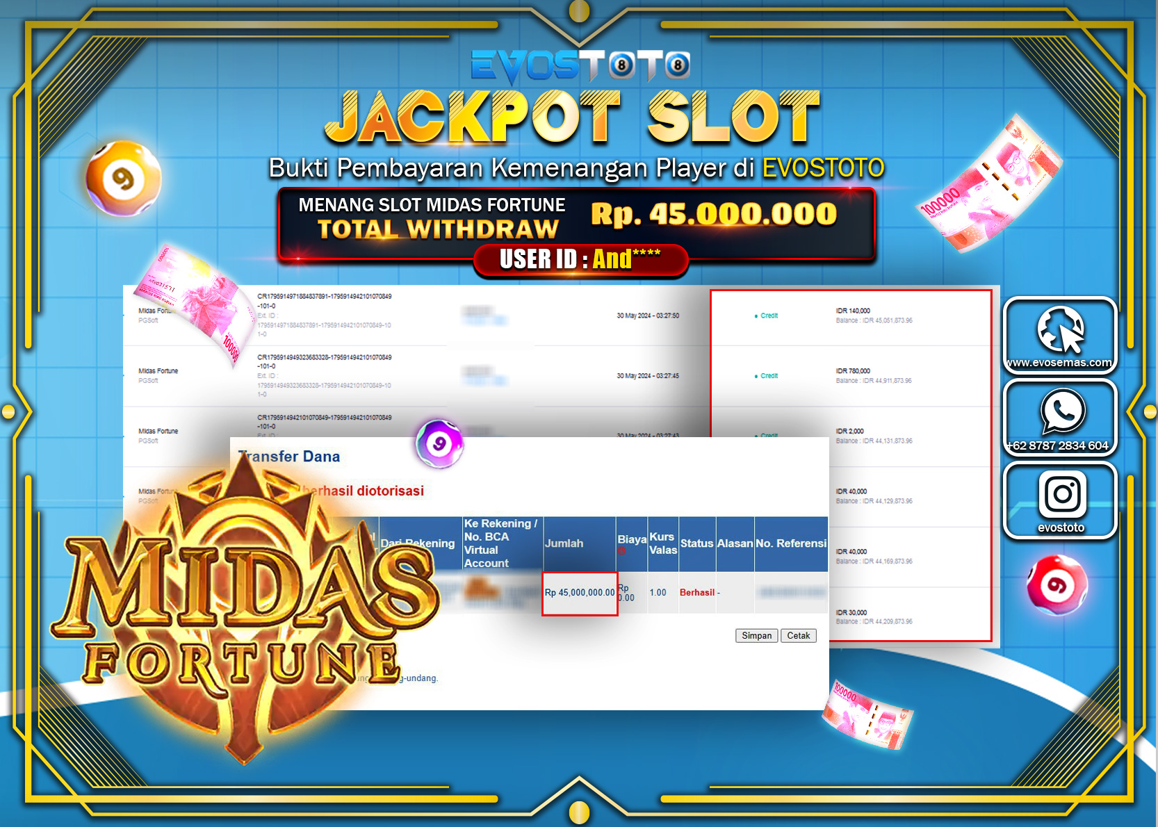 PEMBAYARAN JACKPOT SLOT MIDAS FORTUNE 45.000.000 DI BAYAR LANGSUNG !