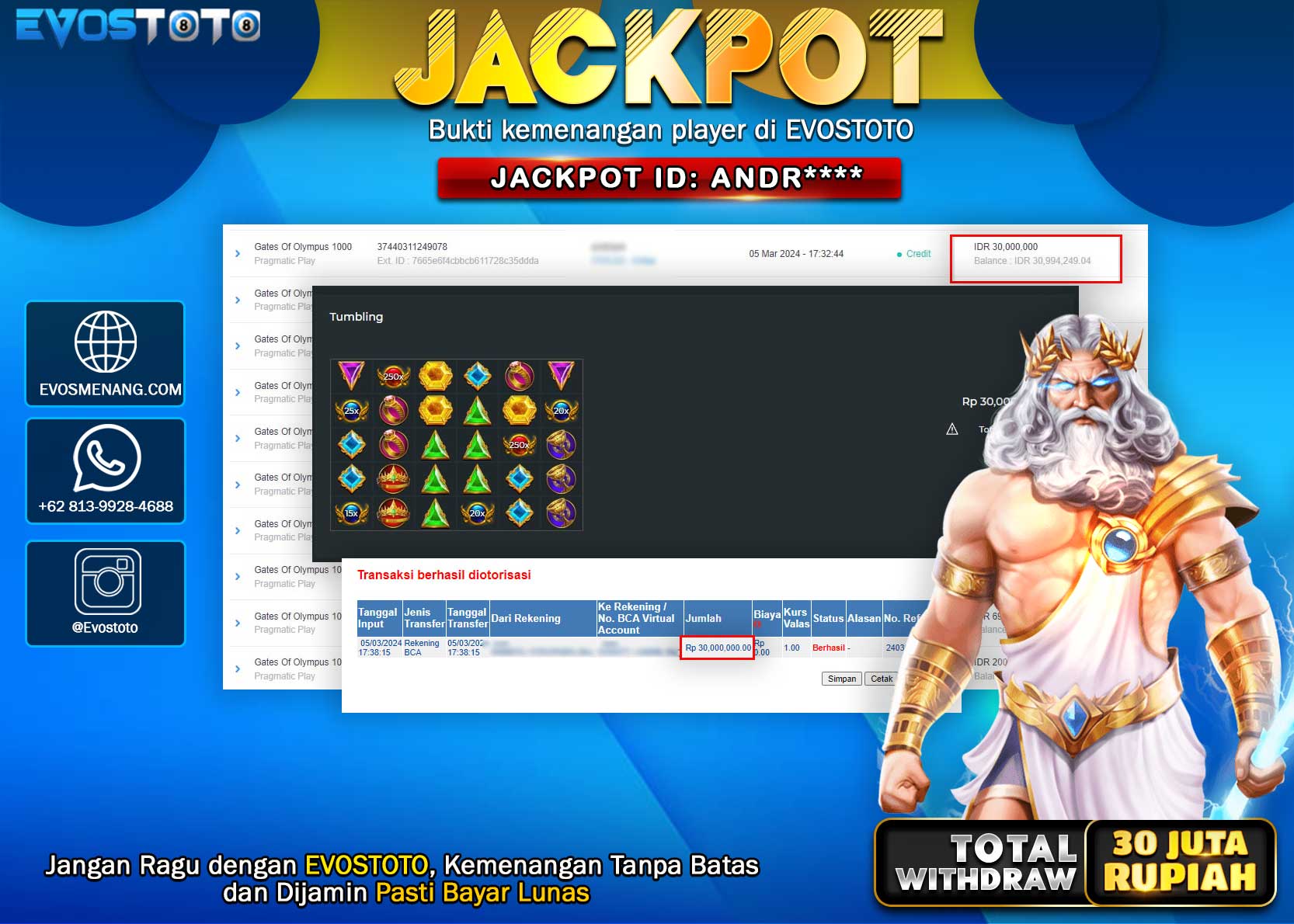 PEMBAYARAN JACKPOT SLOT GATES OF OLYMPUS 1000 30.000.000 DI BAYAR LANGSUNG !