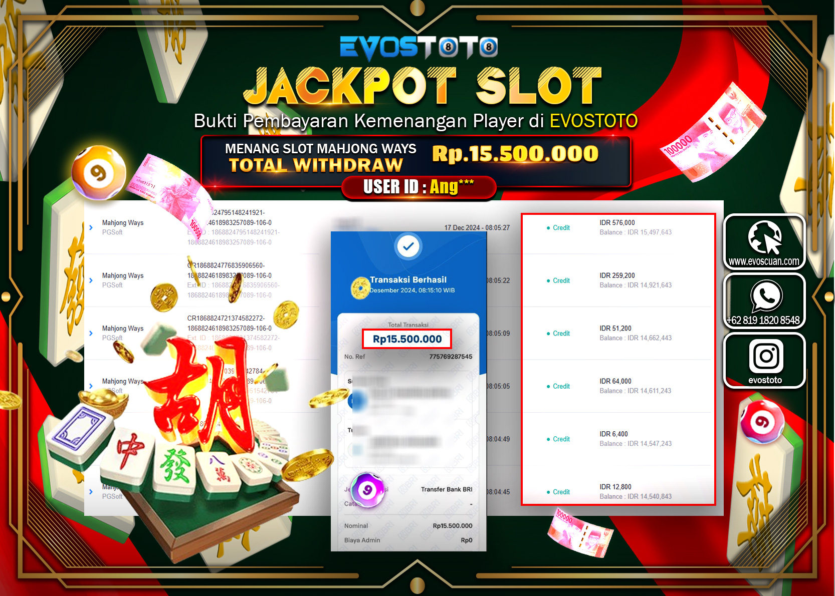 PEMBAYARAN JACKPOT SLOT MAHJONG WAYS Rp.15.500.000 DI BAYAR LANGSUNG !