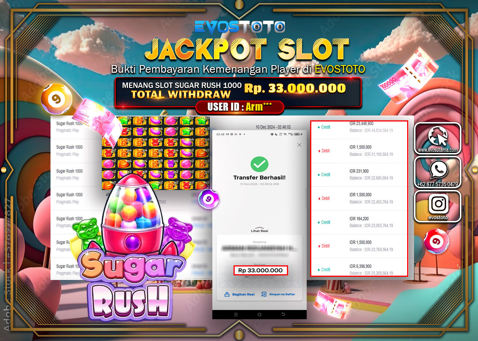 PEMBAYARAN JACKPOT SLOT SUGAR RUSH 1000 Rp.33.000.000 DI BAYAR LANGSUNG !