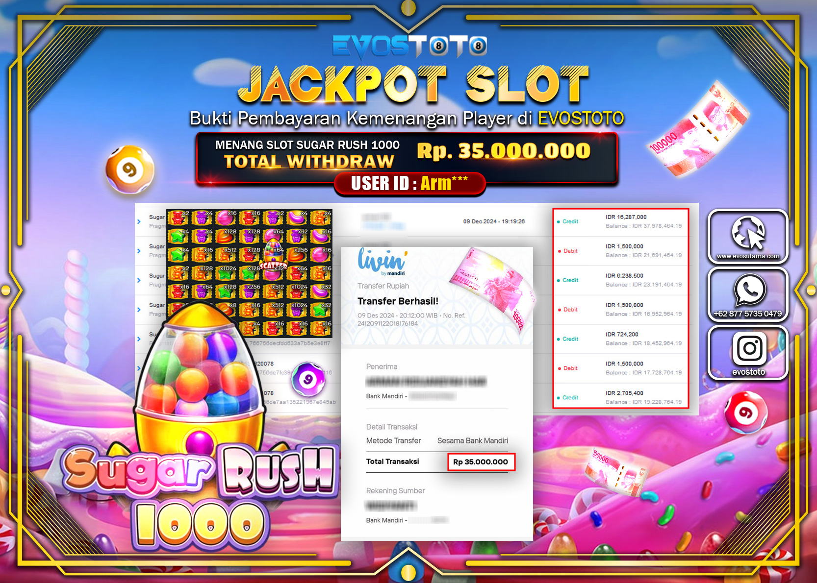 PEMBAYARAN JACKPOT SLOT SUGAR RUSH 1000 Rp35.000.000 DI BAYAR LANGSUNG !