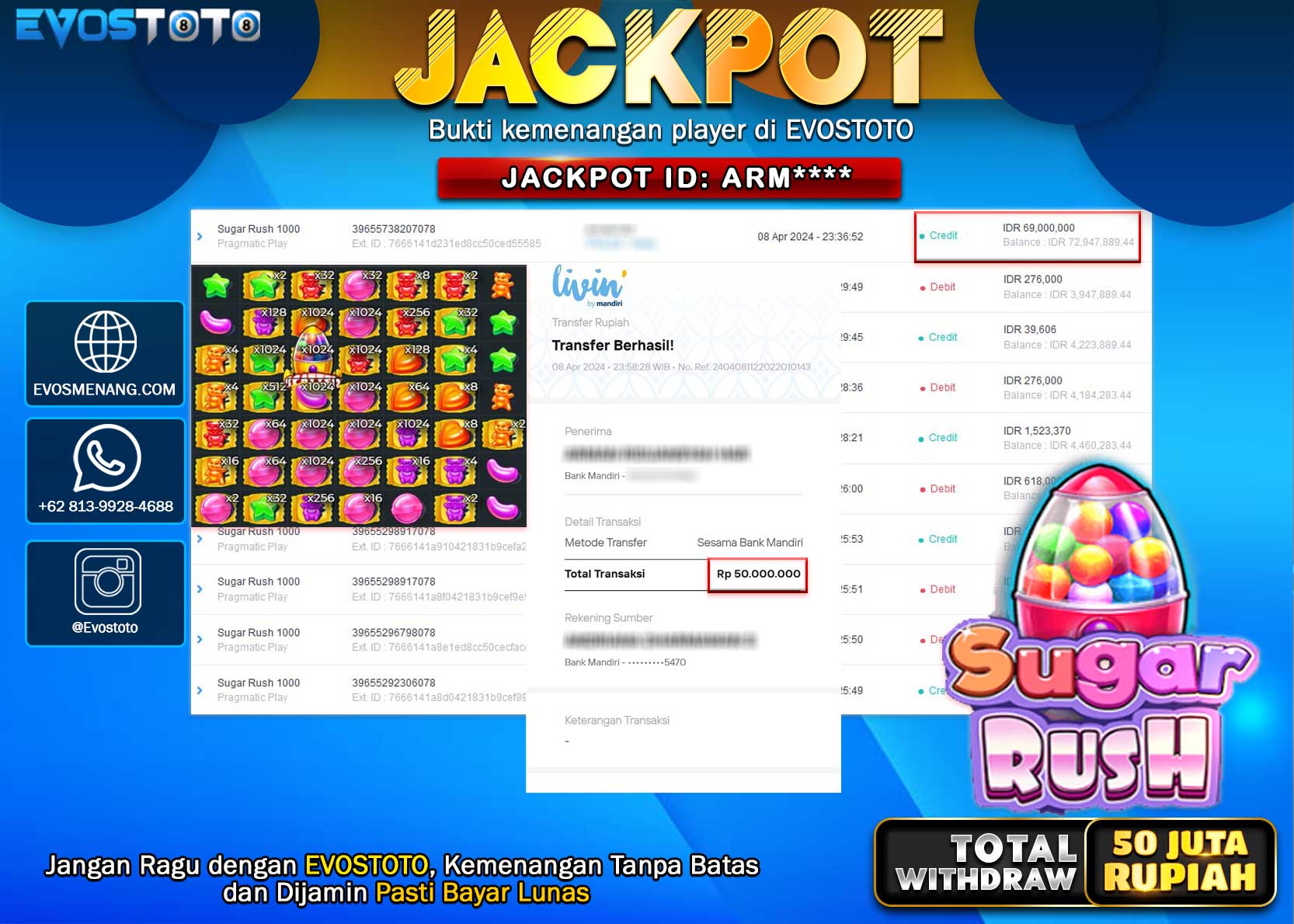 PEMBAYARAN JACKPOT SLOT SUGAR RUSH 50.000.000 DI BAYAR LANGSUNG !