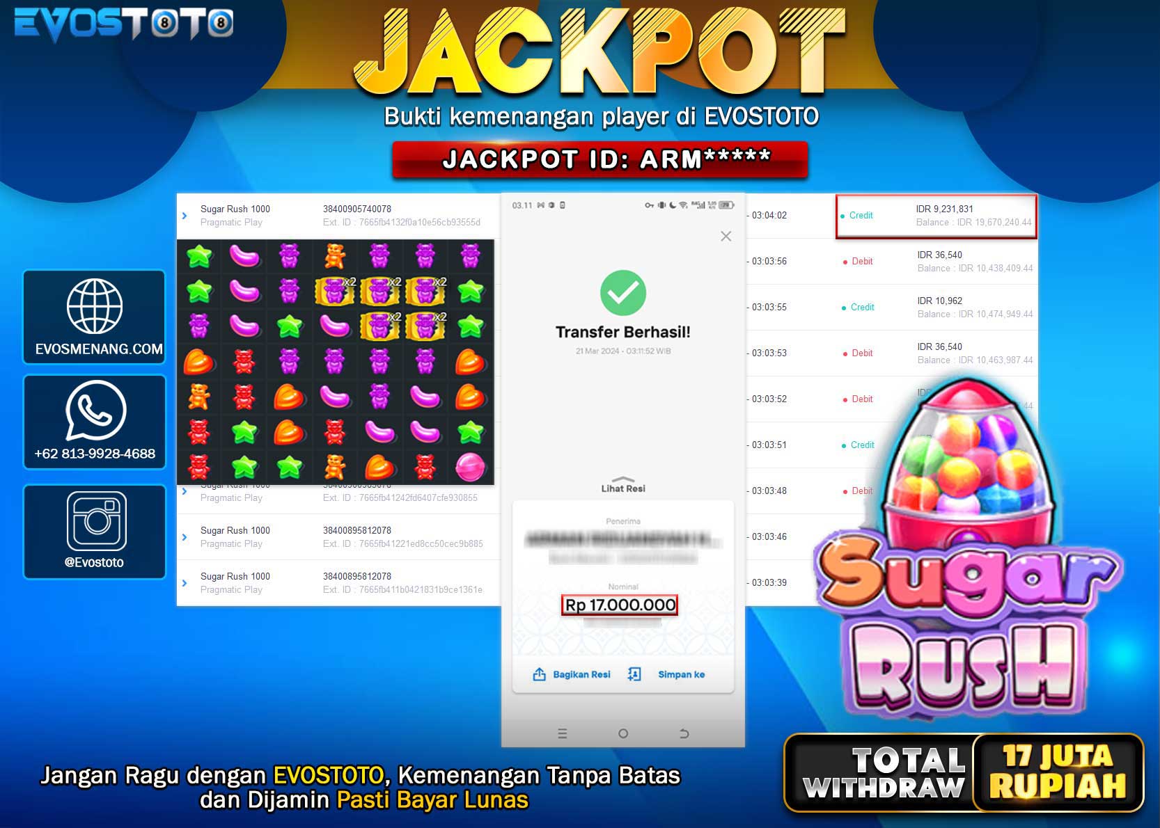 PEMBAYARAN JACKPOT SLOT SUGAR RUSH 1000  17.000.000 DI BAYAR LANGSUNG !