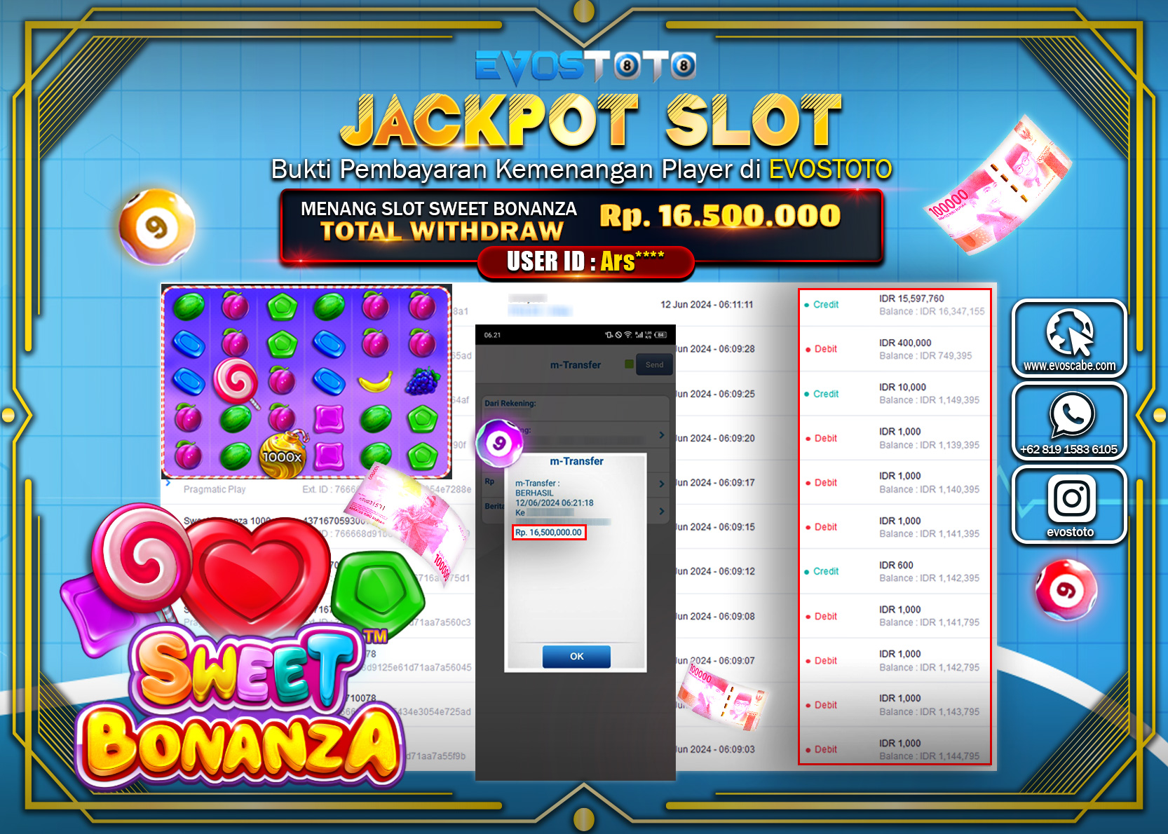 PEMBAYARAN JACKPOT SLOT SWEET BONANZA 1000 16.500.000 DI BAYAR LANGSUNG !