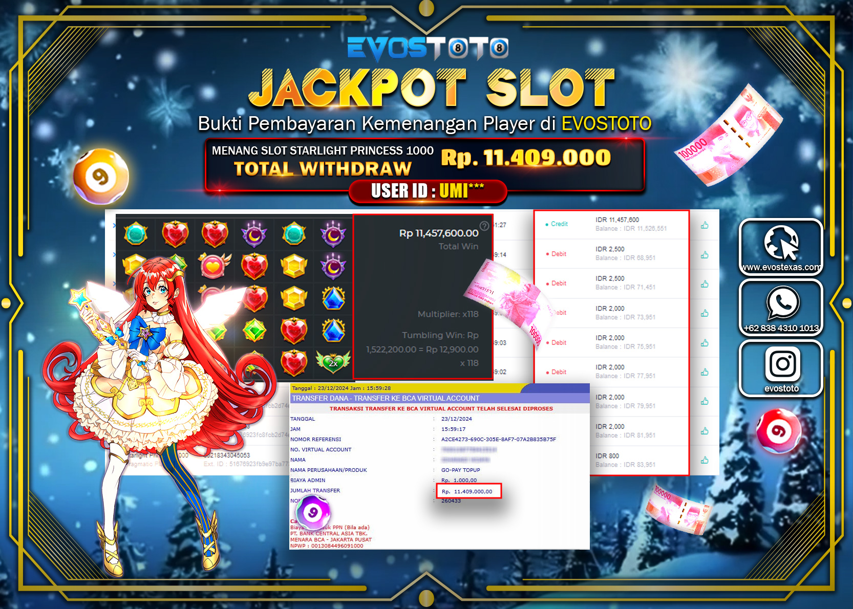 PEMBAYARAN JACKPOT SLOT STARLIGHT 1000 PRINCESS Rp.11.409.000 DI BAYAR LANGSUNG !