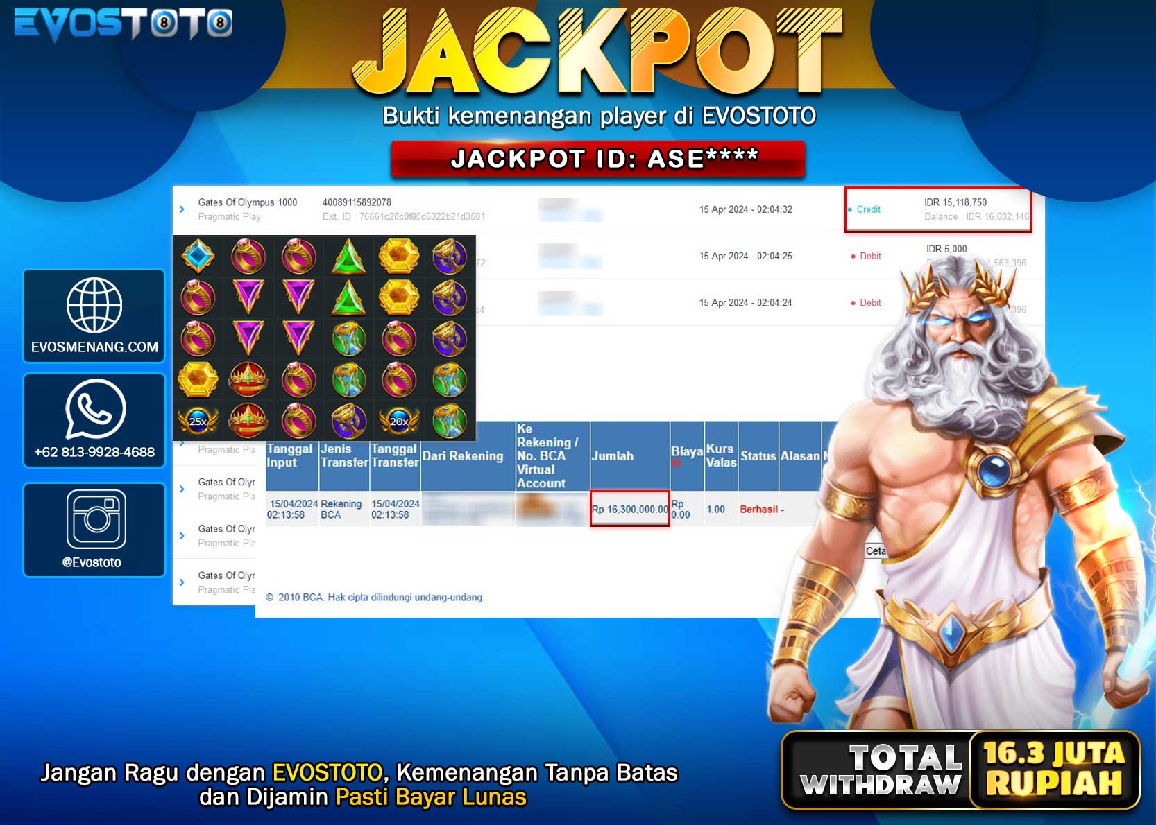 PEMBAYARAN JACKPOT SLOT GATES OF OLYMPUS 1000 16.000.000 DI BAYAR LANGSUNG !