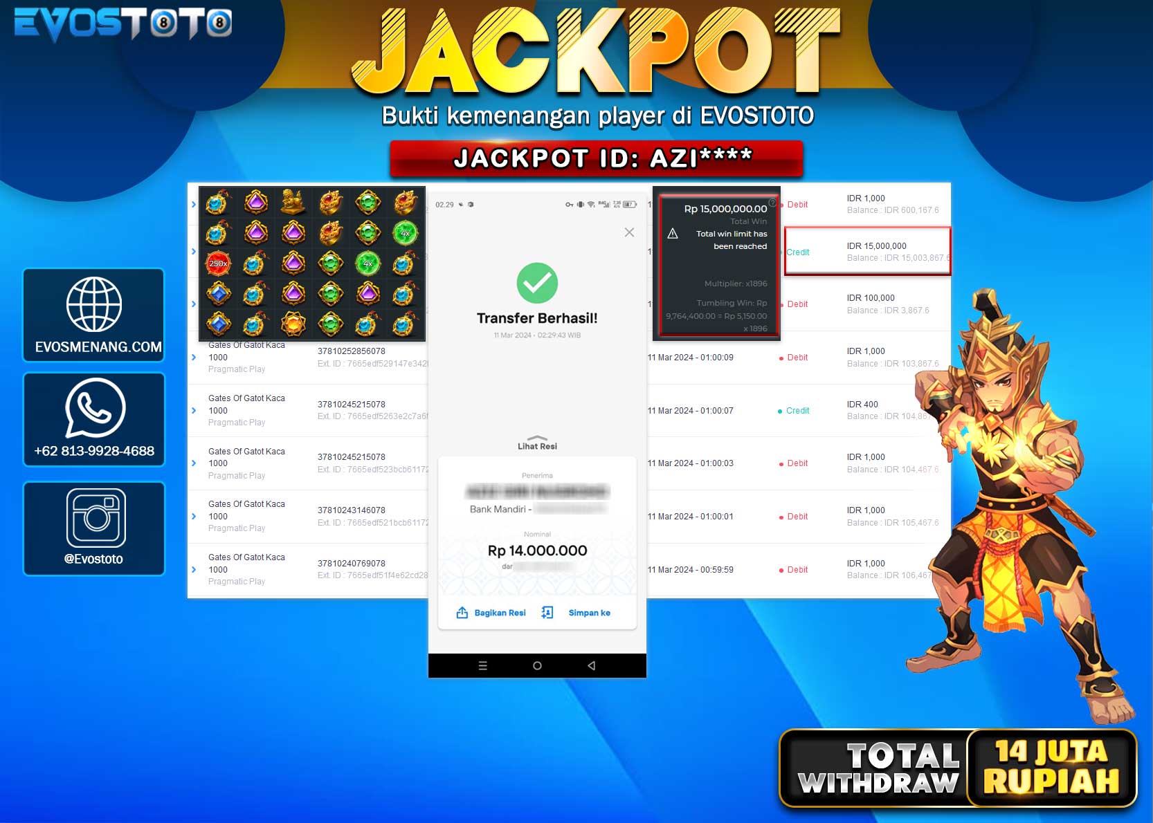 PEMBAYARAN JACKPOT SLOT GATES OF GATOT KACA 1000 14.000.000 DI BAYAR LANGSUNG !