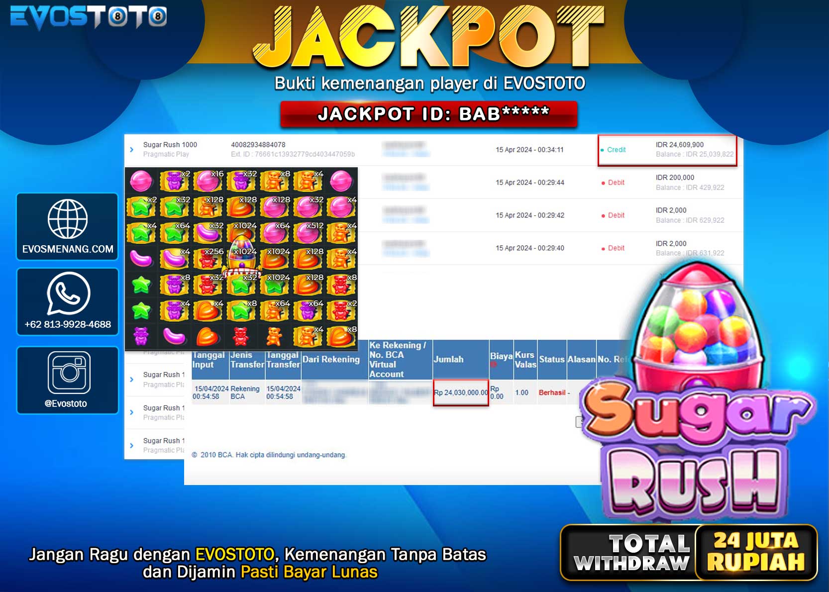 PEMBAYARAN JACKPOT SLOT SUGAR RUSH 1000 24.000.000 DI BAYAR LANGSUNG !