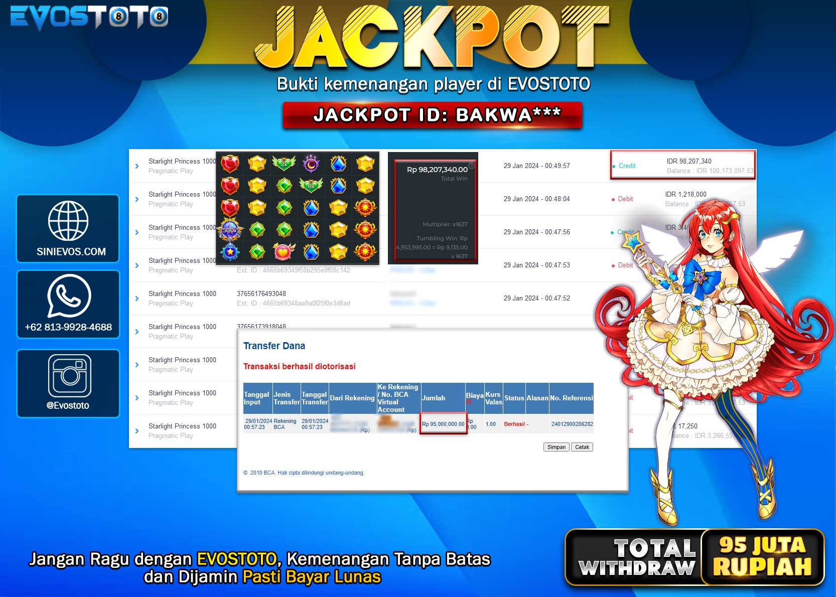 PEMBAYARAN JACKPOT SLOT STARLIGHT PRINCESS 1000  95.000.000 DI BAYAR LANGSUNG !