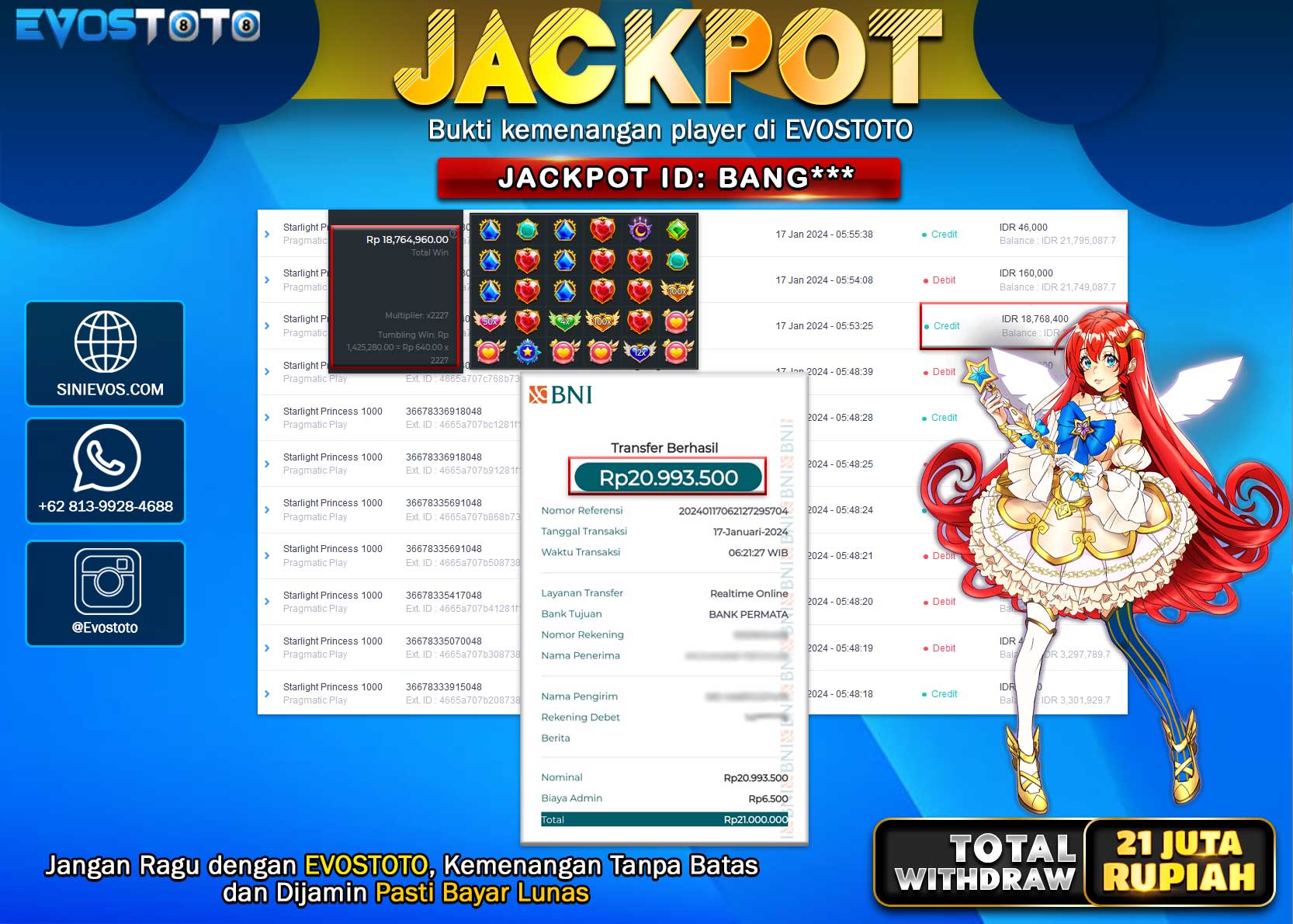 PEMBAYARAN JACKPOT SLOT STARLIGHT PRINCESS 1000  21.000.000 DI BAYAR LANGSUNG !