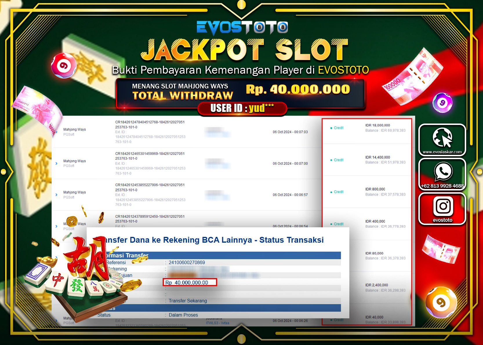PEMBAYARAN JACKPOT SLOT MAHJONG WAYS  40.000.000 DI BAYAR LANGSUNG !