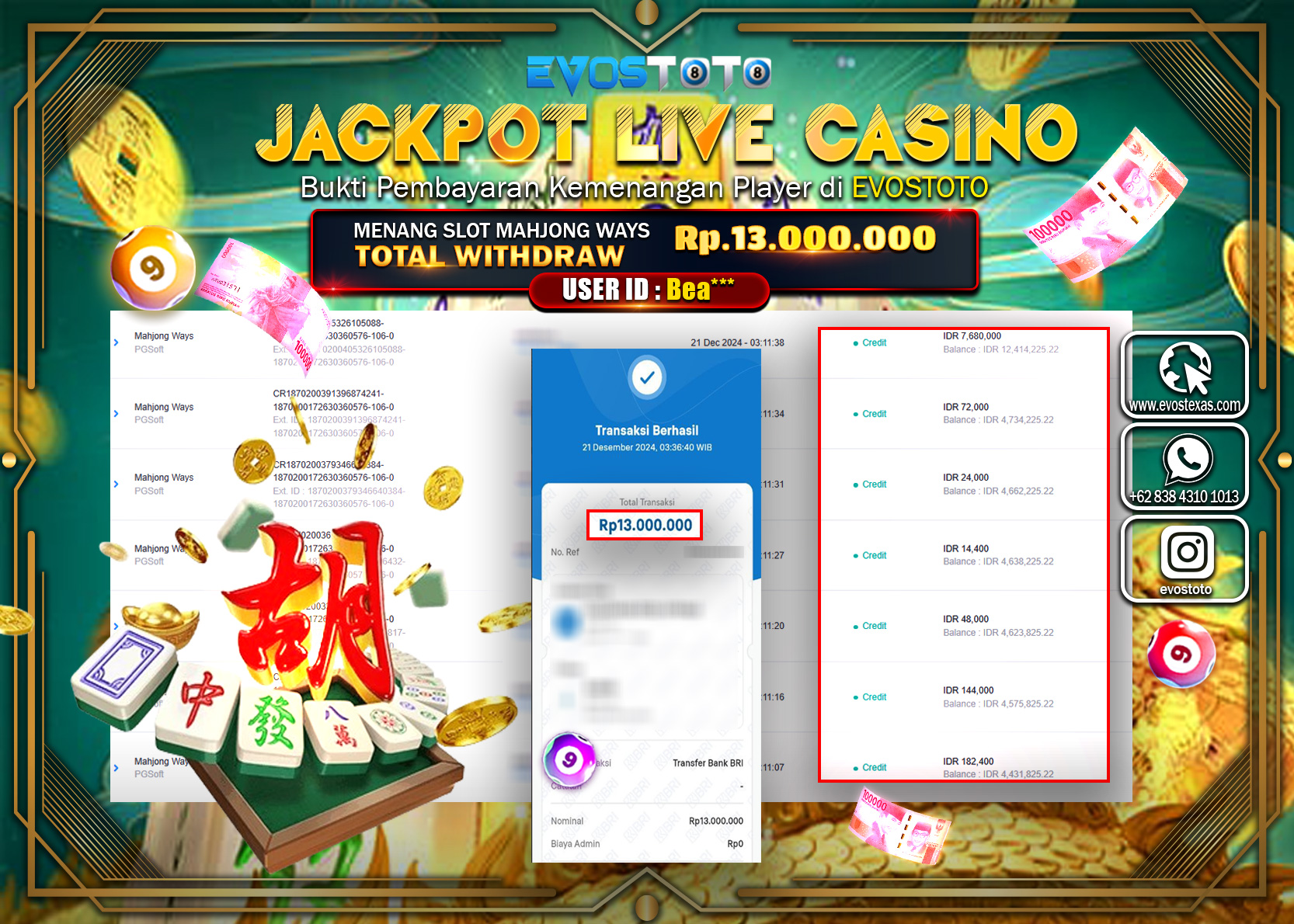 PEMBAYARAN JACKPOT SLOT MAHJONG WAYS Rp.13.000.000 DI BAYAR LANGSUNG !