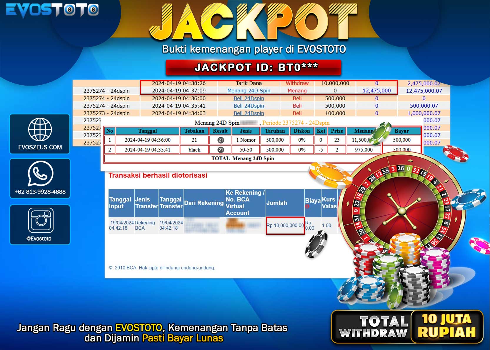PEMBAYARAN JACKPOT LIVE GAME 24D SPIN 10.000.000 DI BAYAR LANGSUNG !