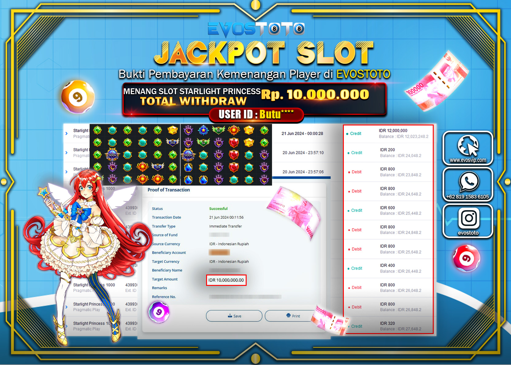 PEMBAYARAN JACKPOT SLOT STARLIGHT PRINCESS 1000 10.000.000 DI BAYAR LANGSUNG !