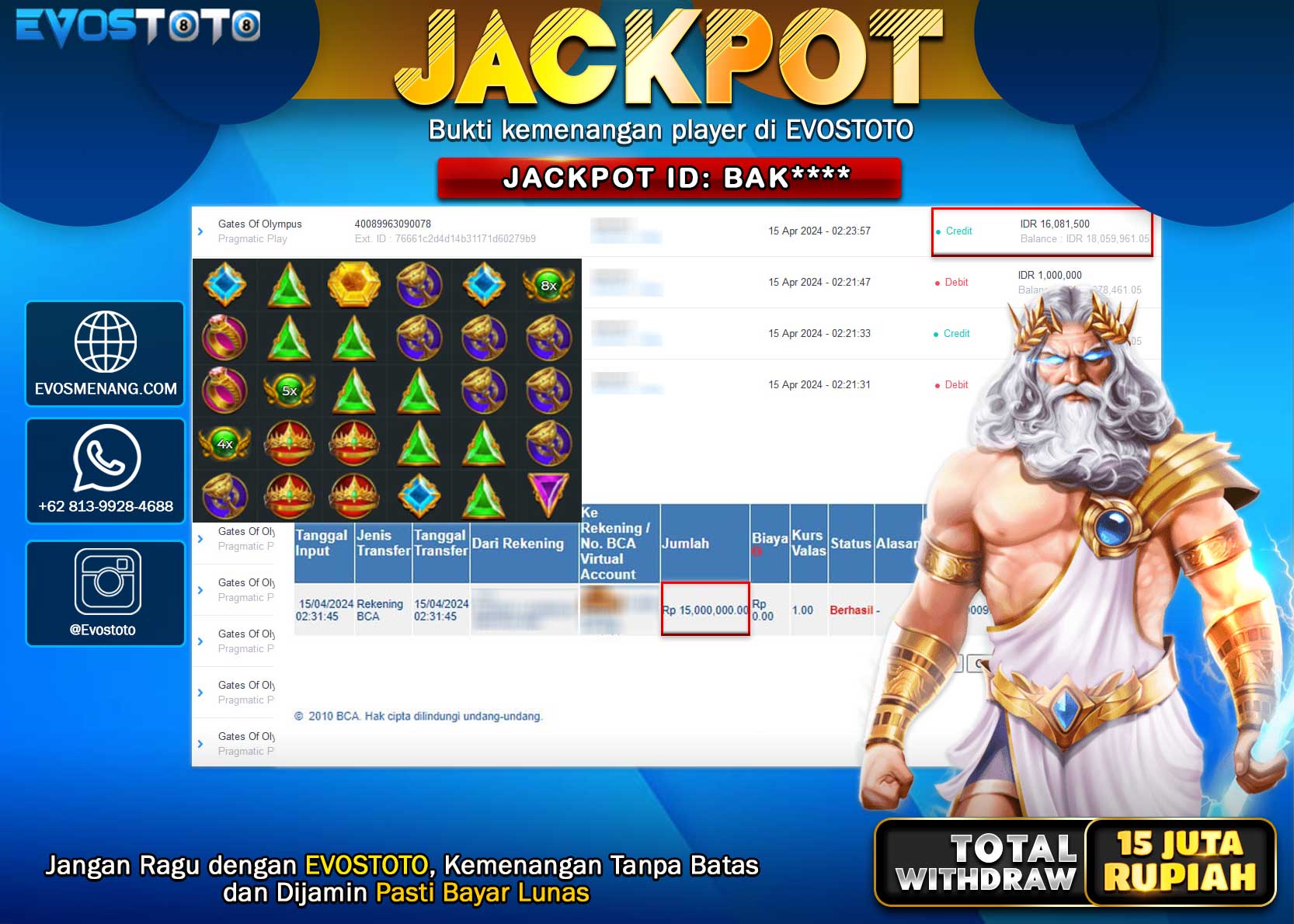 PEMBAYARAN JACKPOT SLOT GATES OF OLYMPUS 15.000.000 DI BAYAR LANGSUNG !