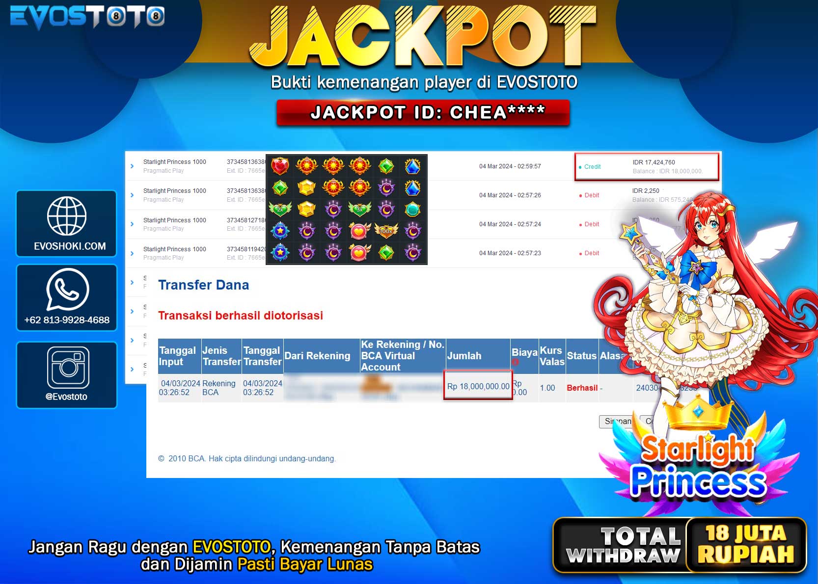 PEMBAYARAN JACKPOT SLOT STARLIGHT PRINCESS 1000   18.000.000 DI BAYAR LANGSUNG !