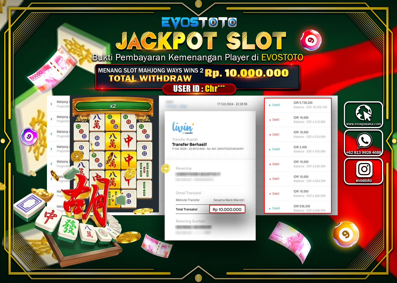 PEMBAYARAN JACKPOT SLOT MAHJONG WINS 2 10.000.000 DI BAYAR LANGSUNG !