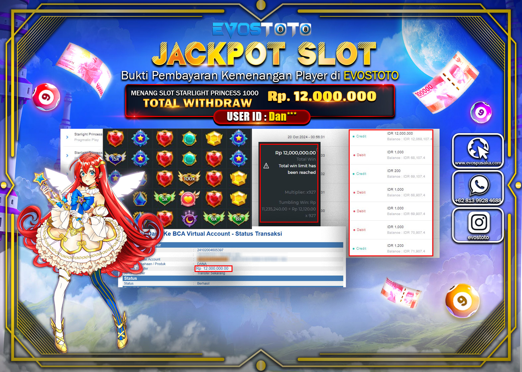 PEMBAYARAN JACKPOT SLOT STARLIGHT PRINCES 1000 12.000.000 DI BAYAR LANGSUNG !