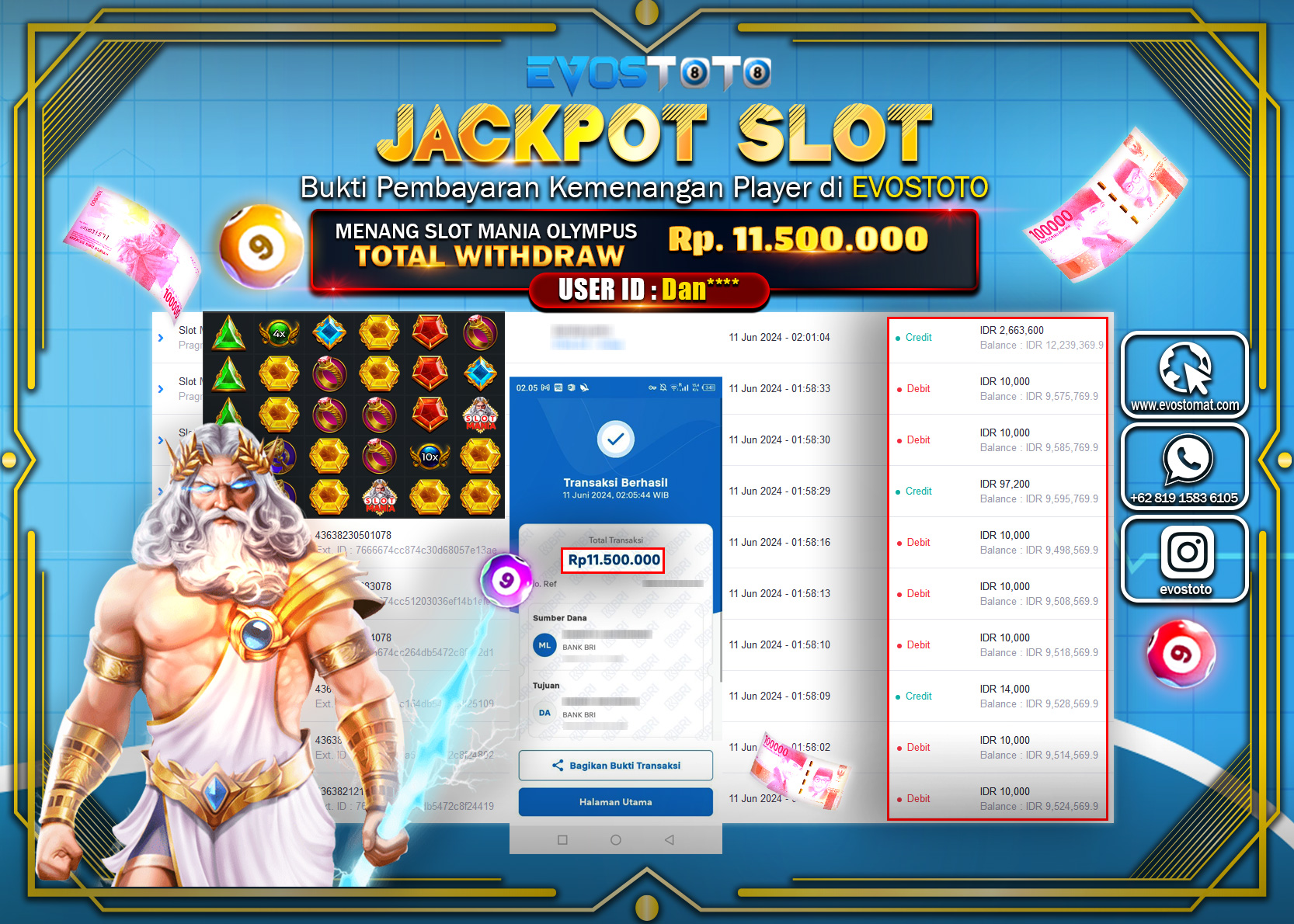 PEMBAYARAN JACKPOT SLOT MANIA OLYMPUS 11.500.000 DI BAYAR LANGSUNG !