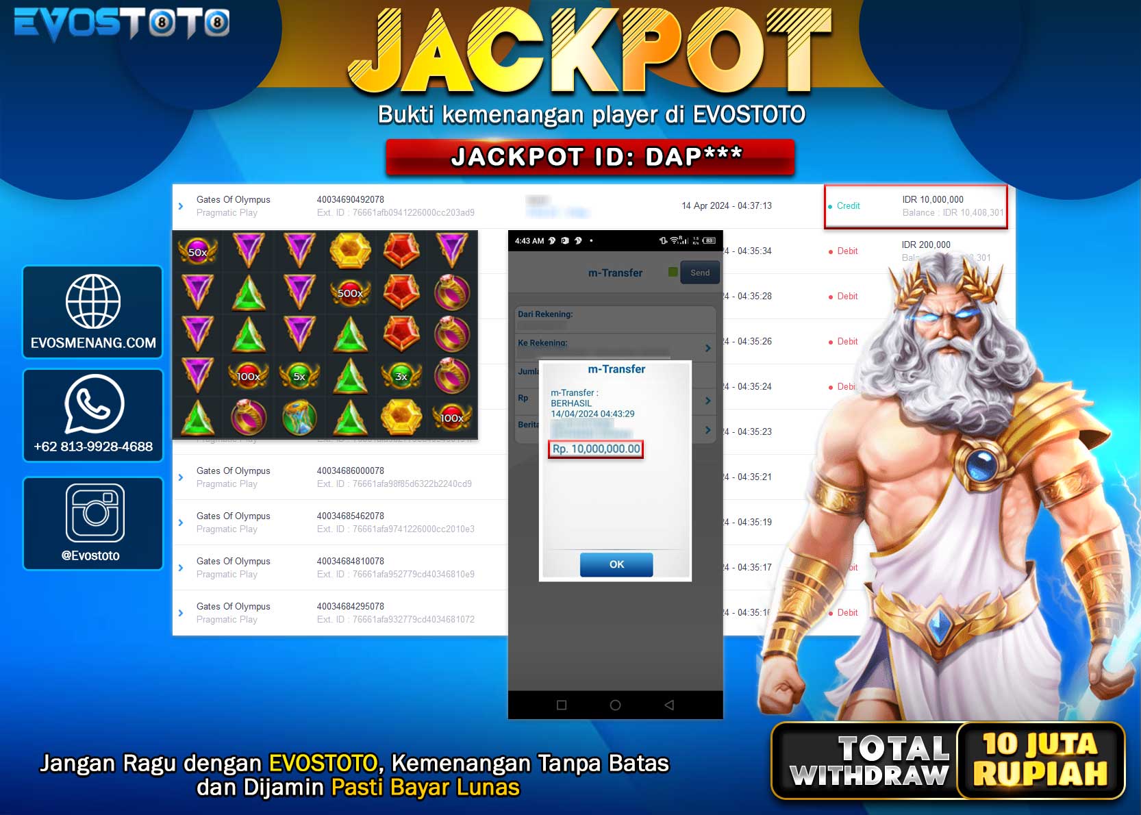 PEMBAYARAN JACKPOT SLOT GATES OF OLYMPUS 10.000.000 DI BAYAR LANGSUNG !