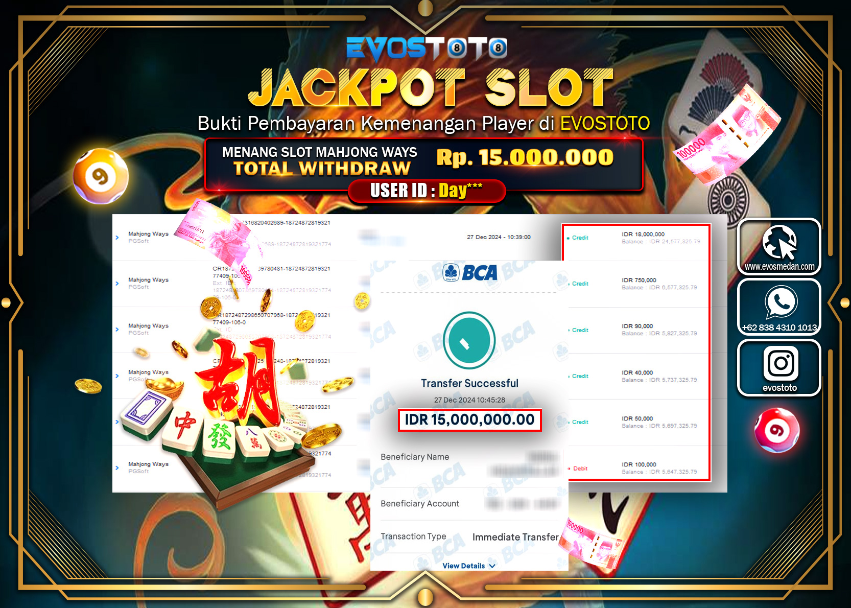 PEMBAYARAN JACKPOT SLOT MAHJONG WAYS  Rp.15.000.000 DI BAYAR LANGSUNG !