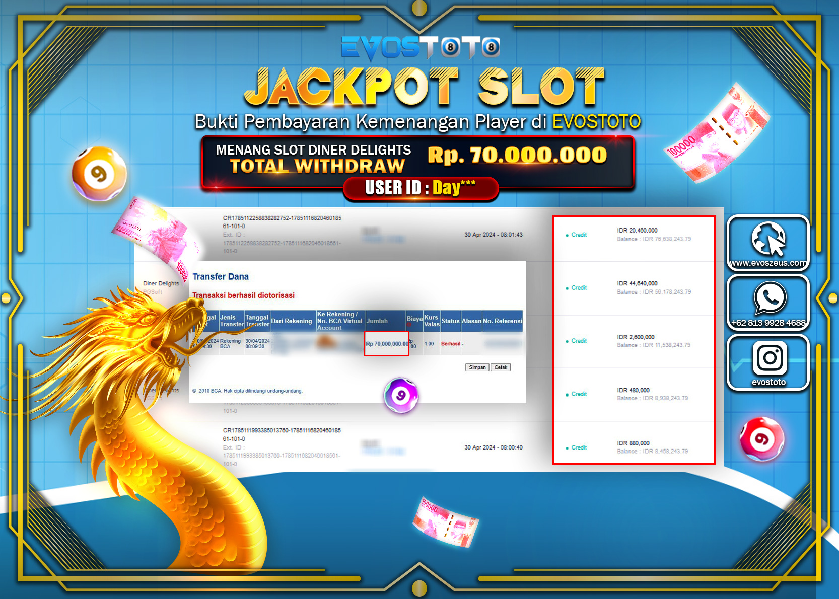 PEMBAYARAN JACKPOT SLOT DINER DELIGHTS 70.000.000 DI BAYAR LANGSUNG !