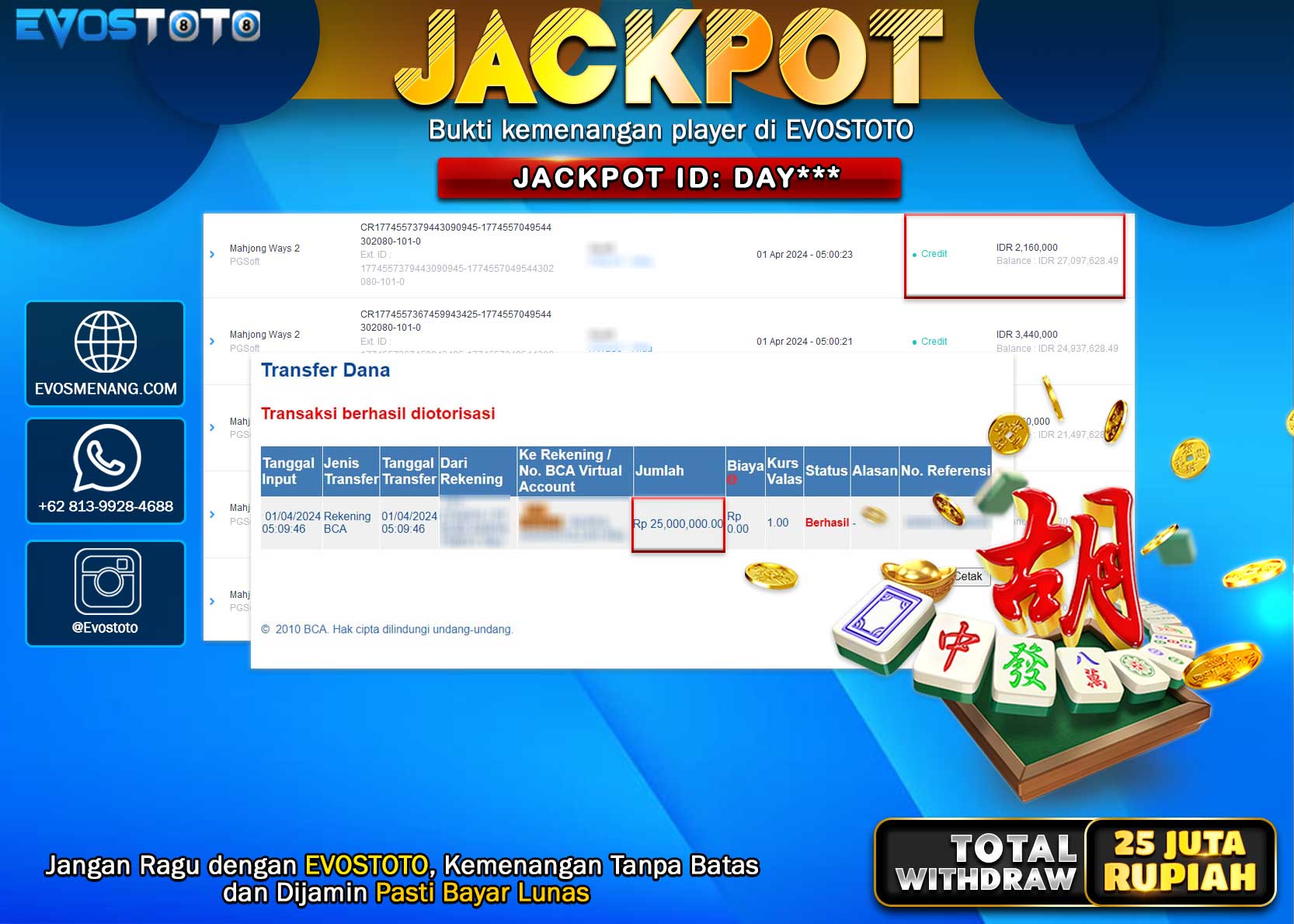 PEMBAYARAN JACKPOT SLOT MAHJONG WAYS 2 25.000.000 DI BAYAR LANGSUNG !