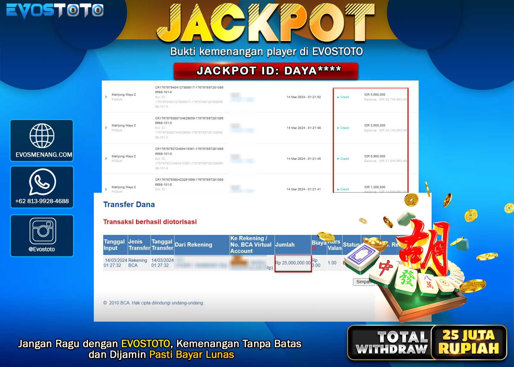PEMBAYARAN JACKPOT SLOT MAHJONG WAYS 2  25.000.000 DI BAYAR LANGSUNG !