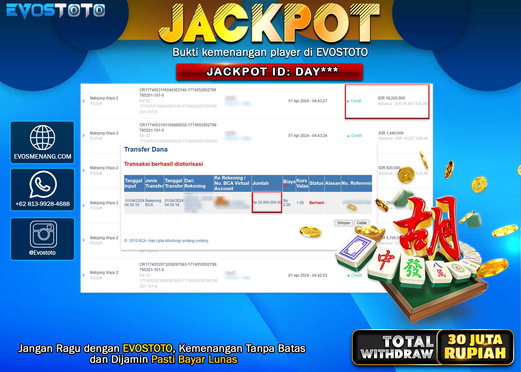 PEMBAYARAN JACKPOT SLOT MAHJONG WAYS 2 30.000.000 DI BAYAR LANGSUNG !