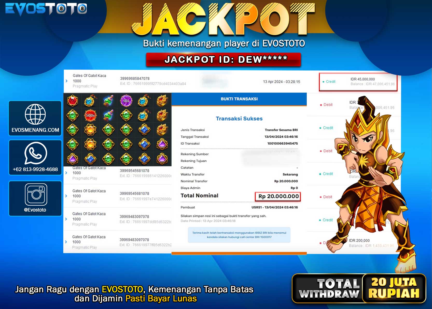 PEMBAYARAN JACKPOT SLOT GATES OF GATOT KACA 1000 20.000.000 DI BAYAR LANGSUNG !