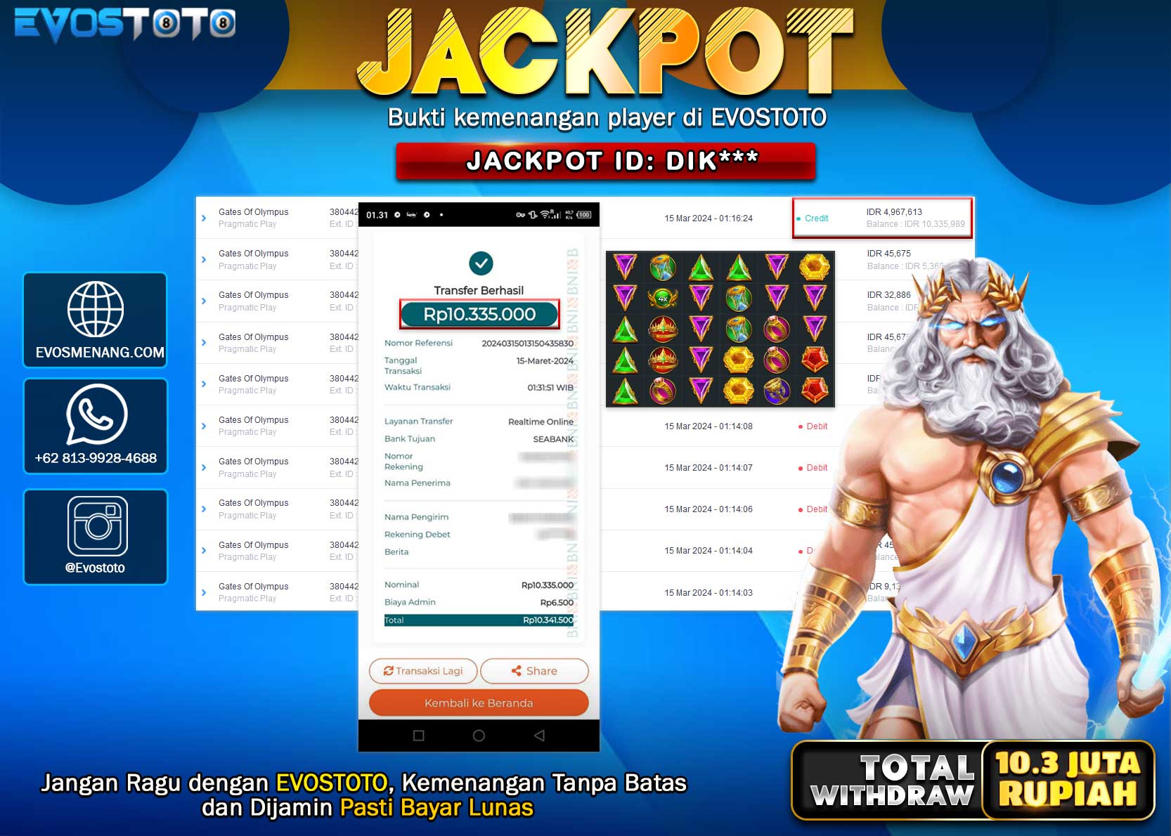 PEMBAYARAN JACKPOT SLOT  GATES OF OLYMPUS 10.335.000 DI BAYAR LANGSUNG !